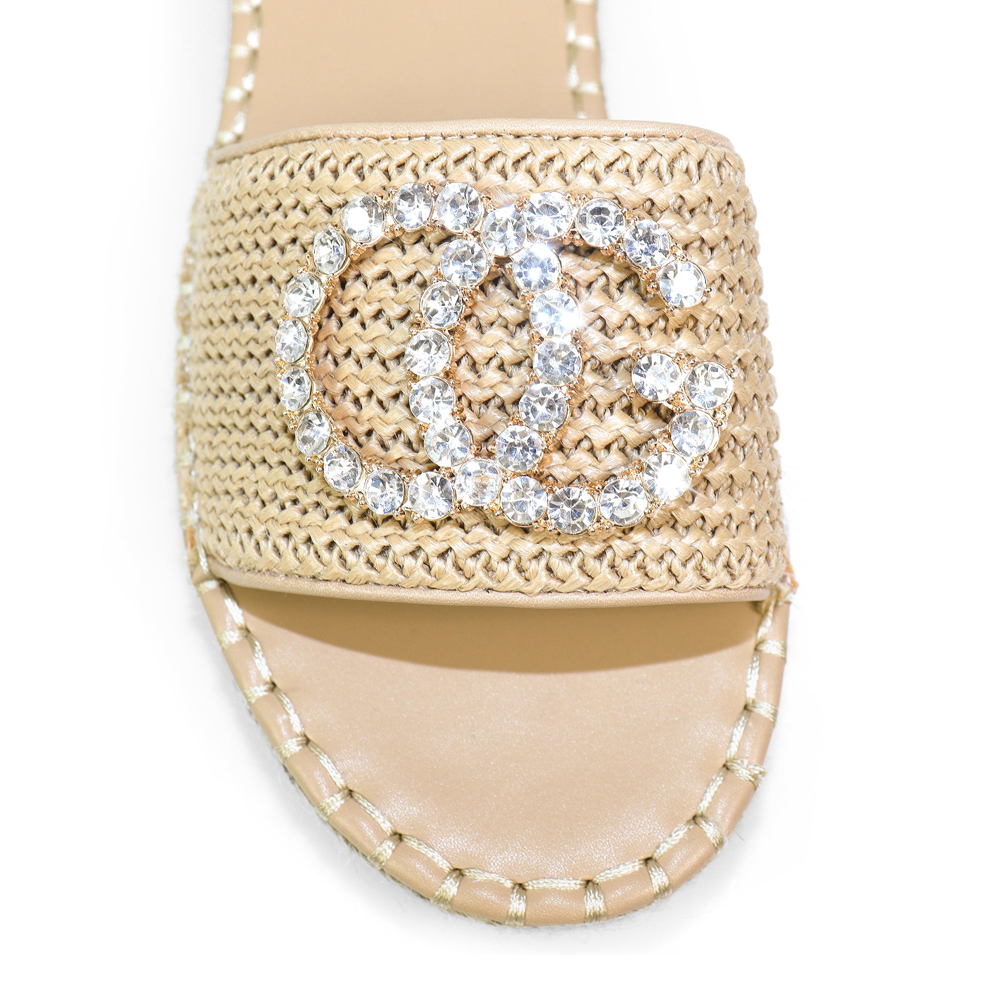 CHANELLE-1 RHINESTONE ESPADRILLE LOW PLATFORM NATURAL