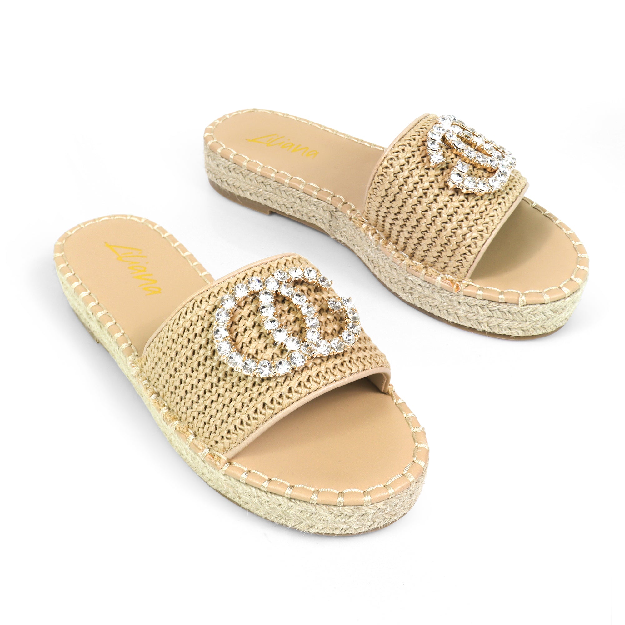 CHANELLE-1 RHINESTONE ESPADRILLE LOW PLATFORM NATURAL