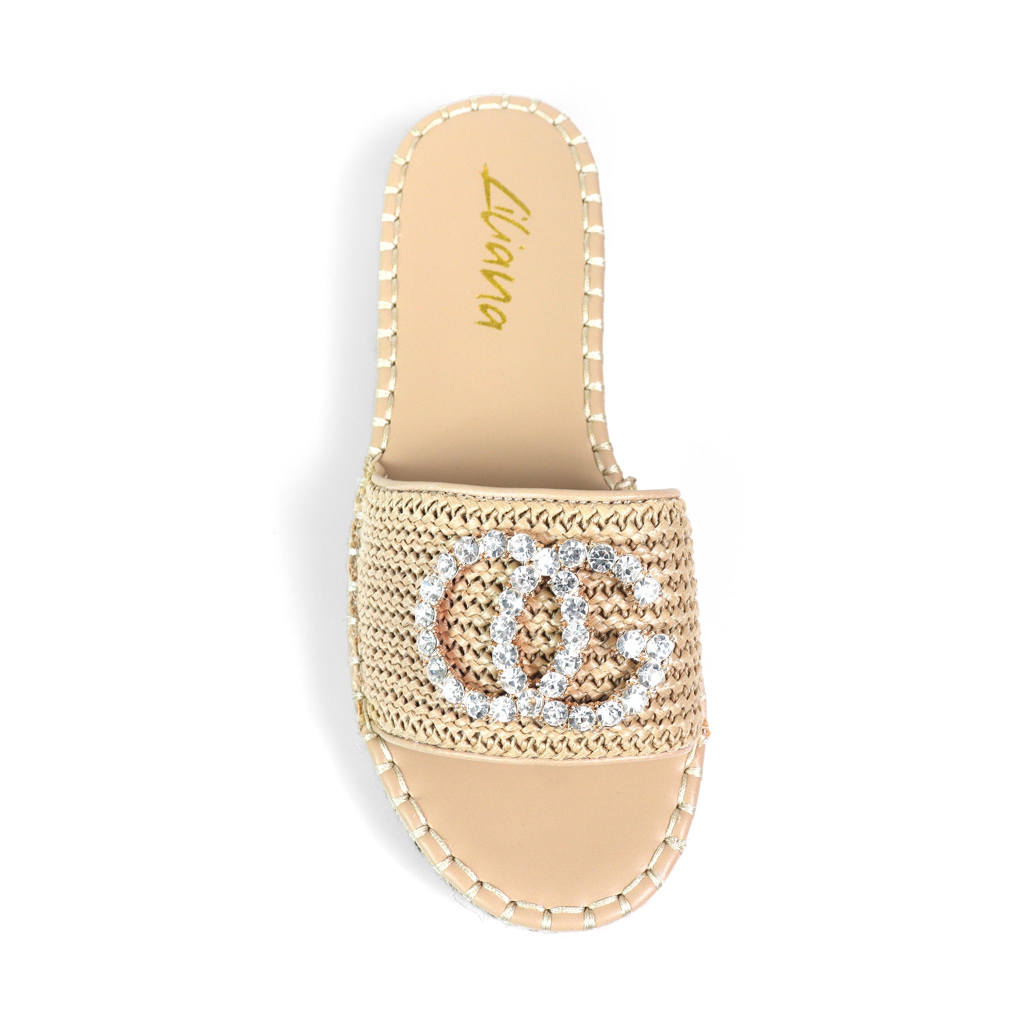 CHANELLE-1 RHINESTONE ESPADRILLE LOW PLATFORM NATURAL