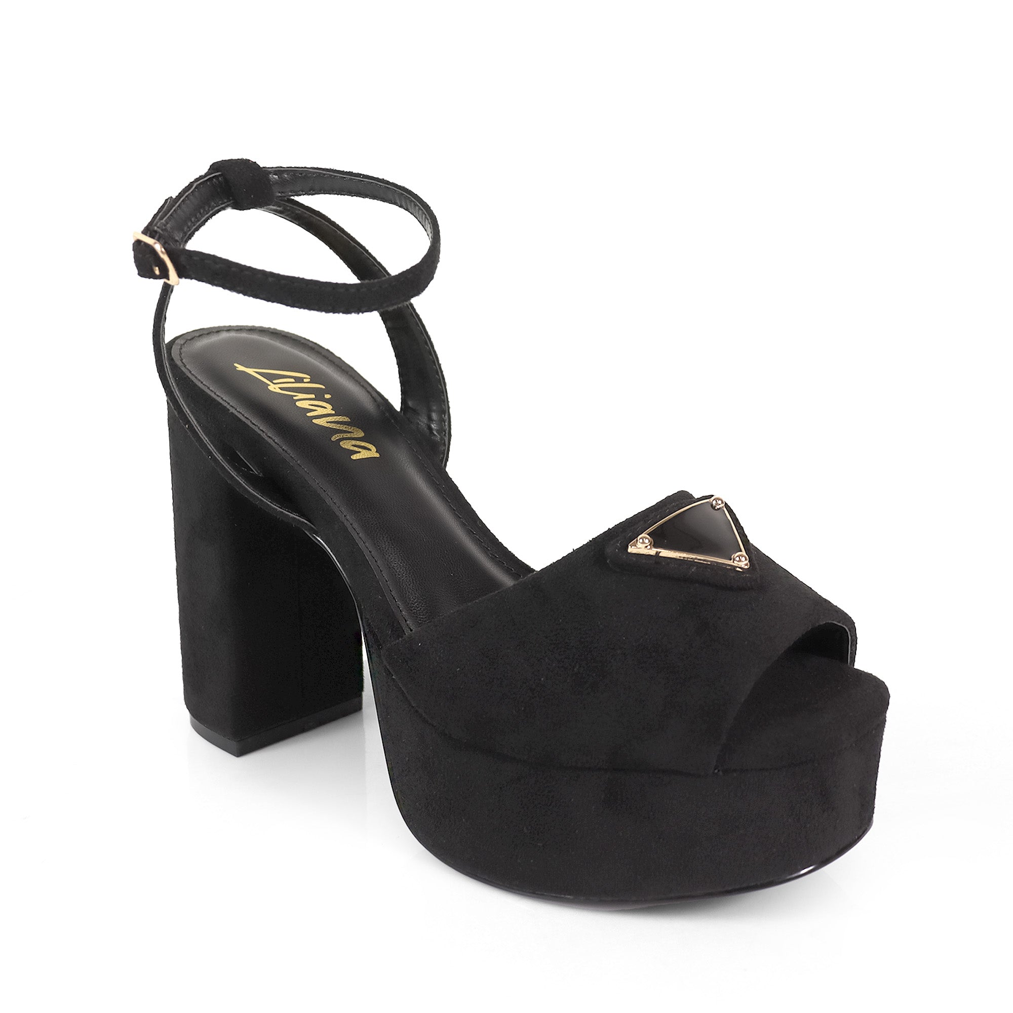 CHELSIA-1 ROUND OPEN ANKLE STRAP W/CHUNCKY HEEL BLACK