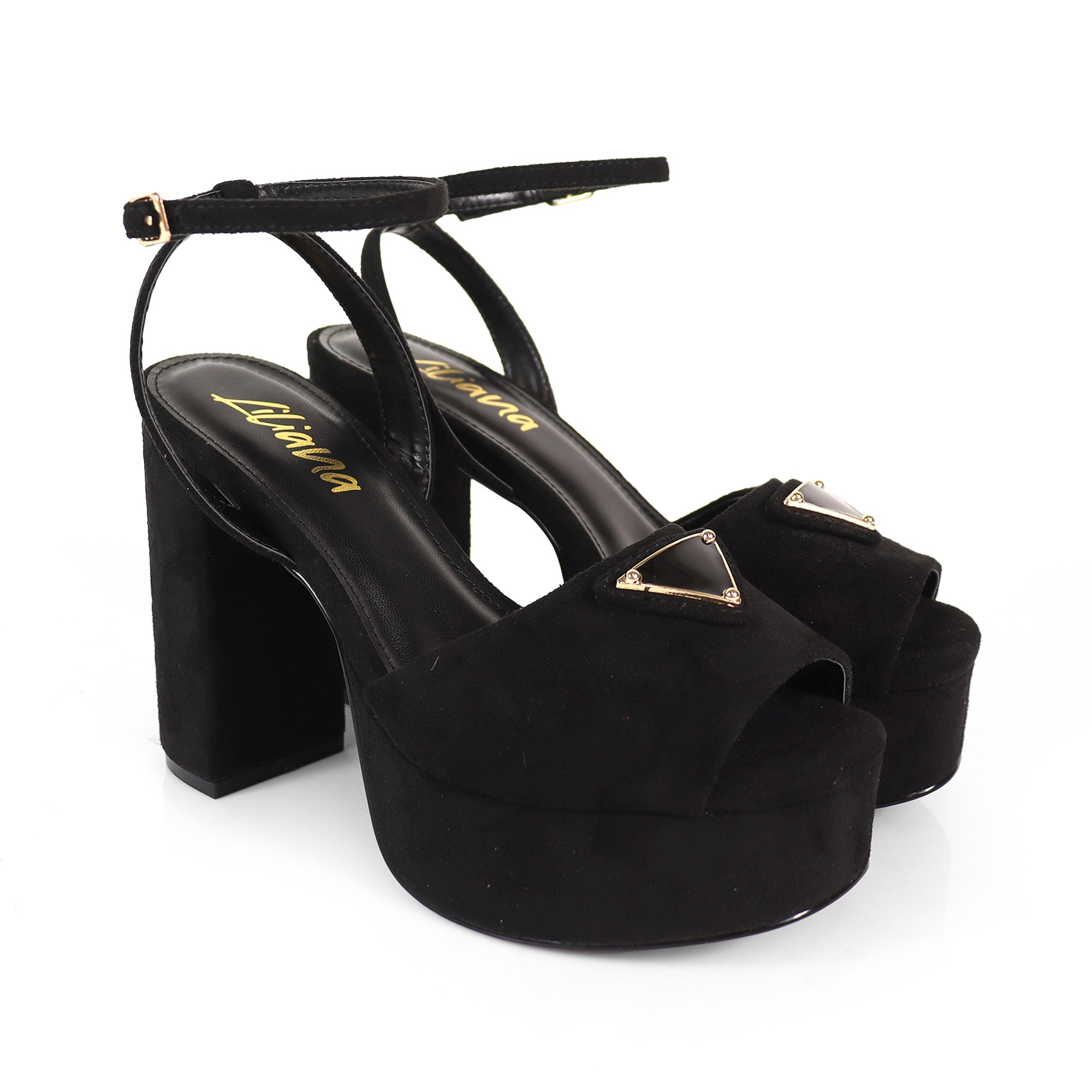 CHELSIA-1 ROUND OPEN ANKLE STRAP W/CHUNCKY HEEL BLACK