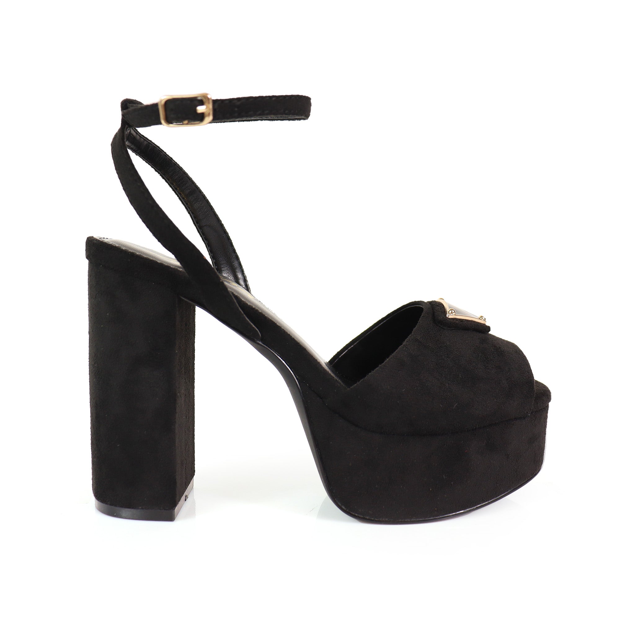 CHELSIA-1 ROUND OPEN ANKLE STRAP W/CHUNCKY HEEL BLACK