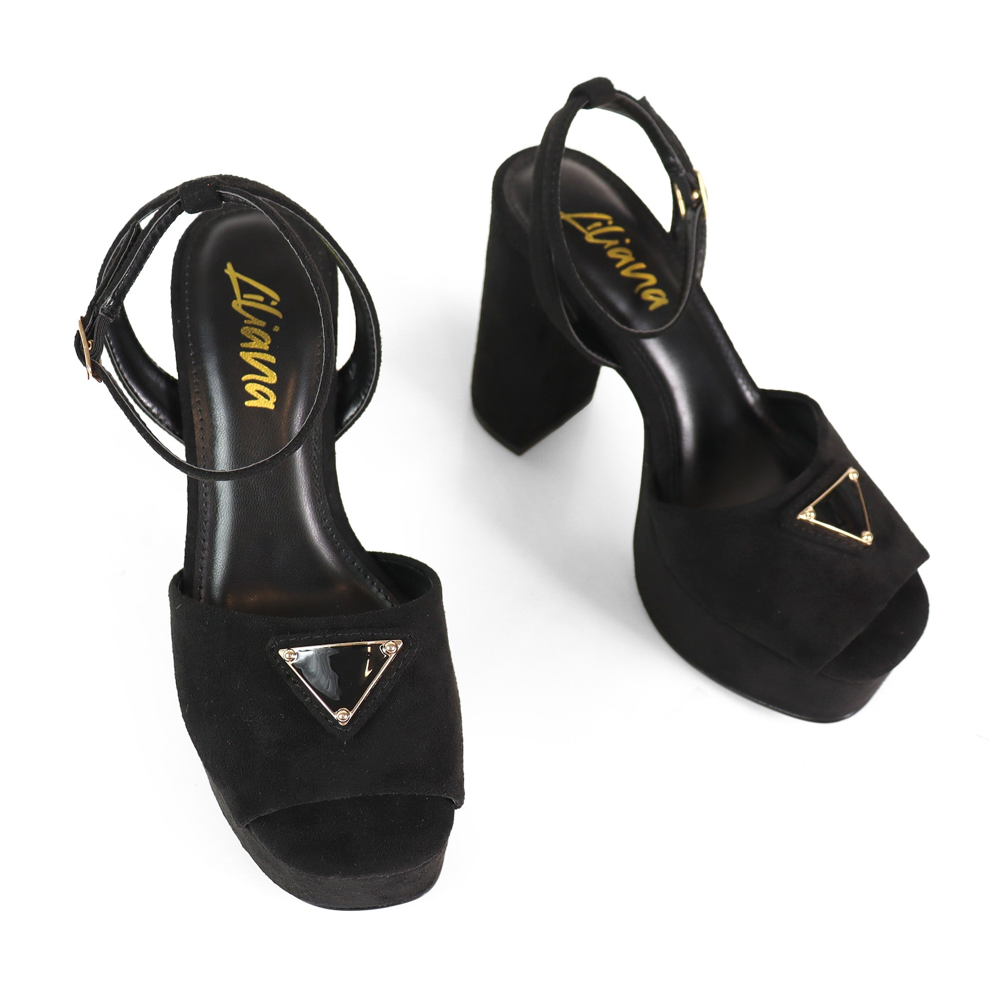 CHELSIA-1 ROUND OPEN ANKLE STRAP W/CHUNCKY HEEL BLACK