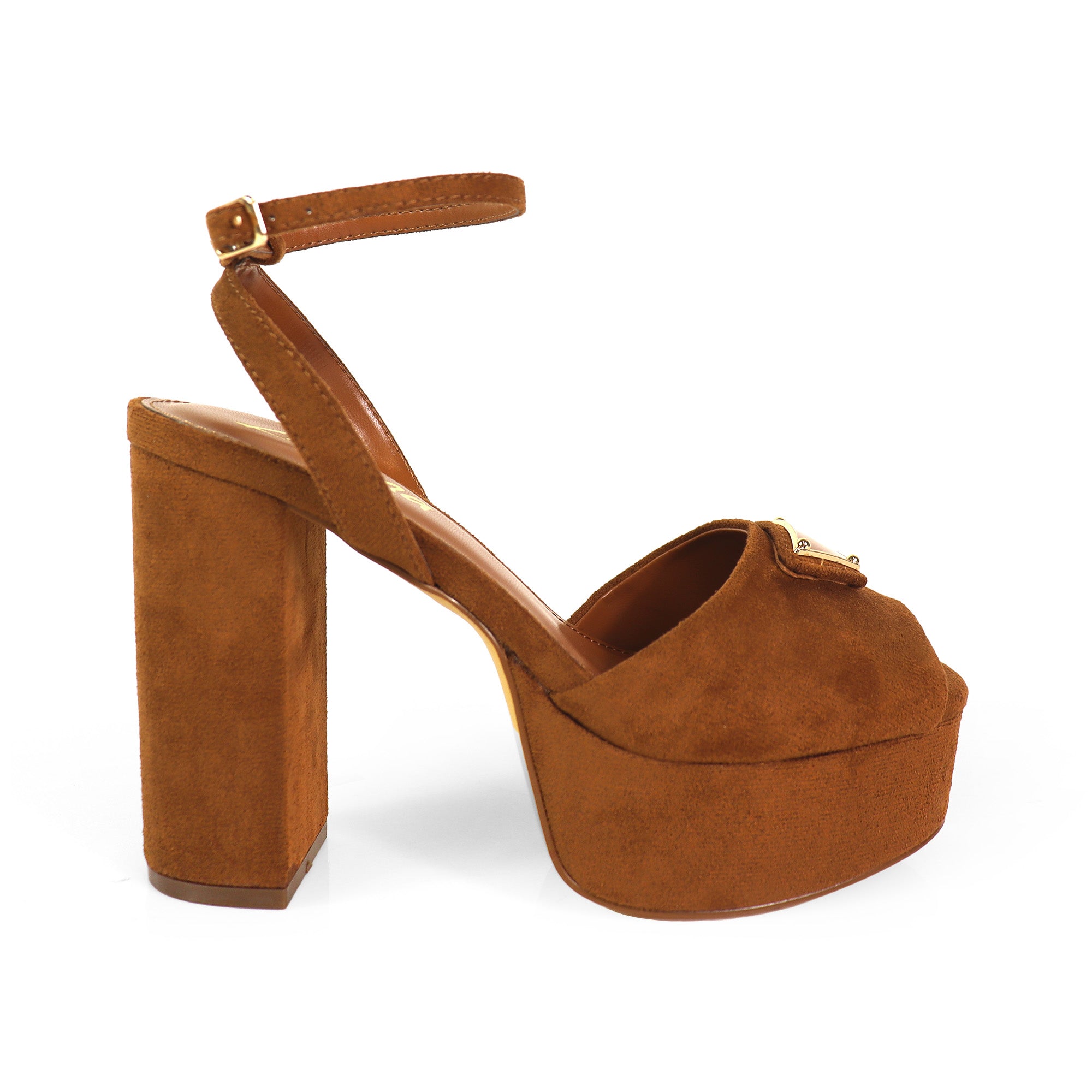 CHELSIA-1 ROUND OPEN ANKLE STRAP W/CHUNCKY HEEL TAN