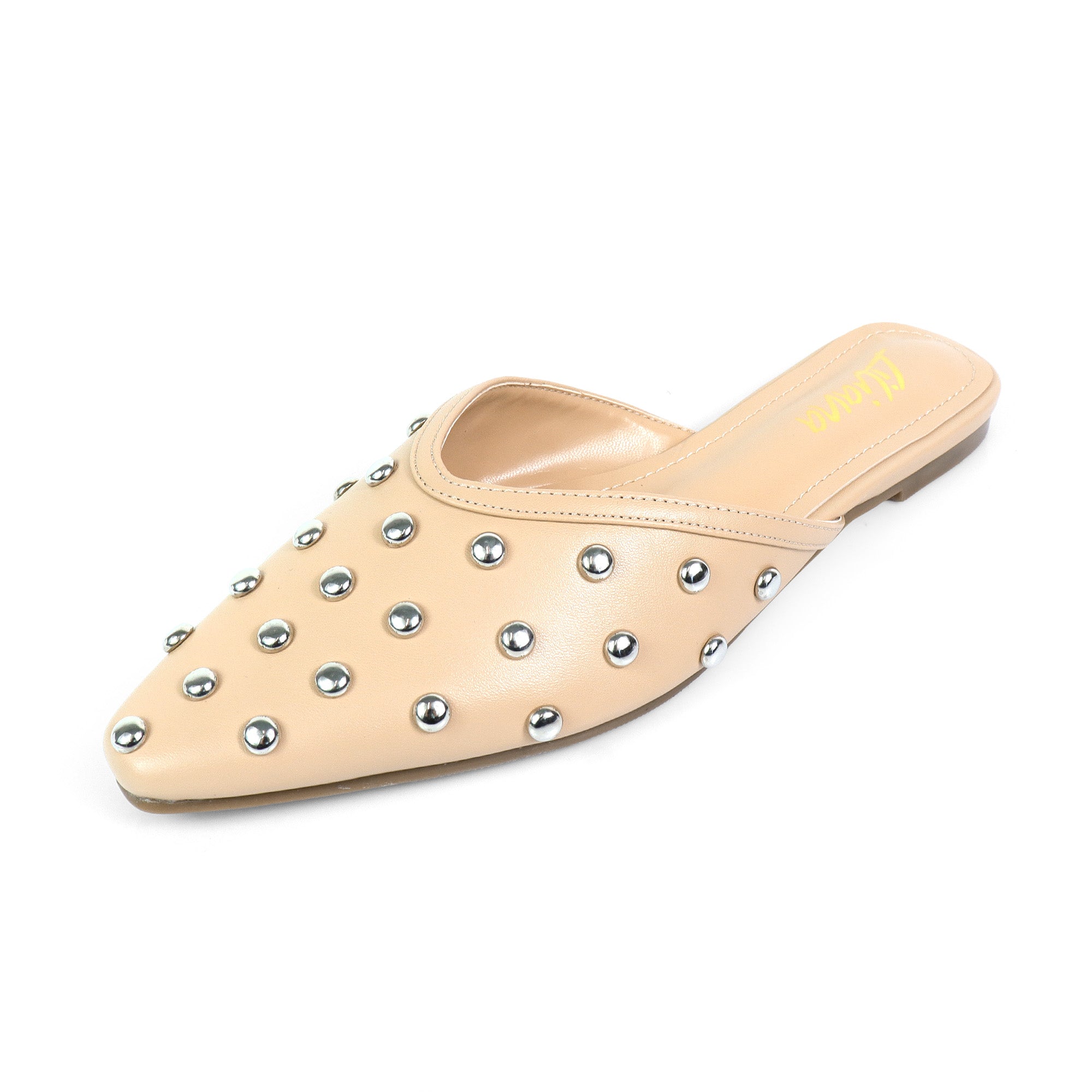 CHESS-1 STUDDED MULE FLAT BEIGE
