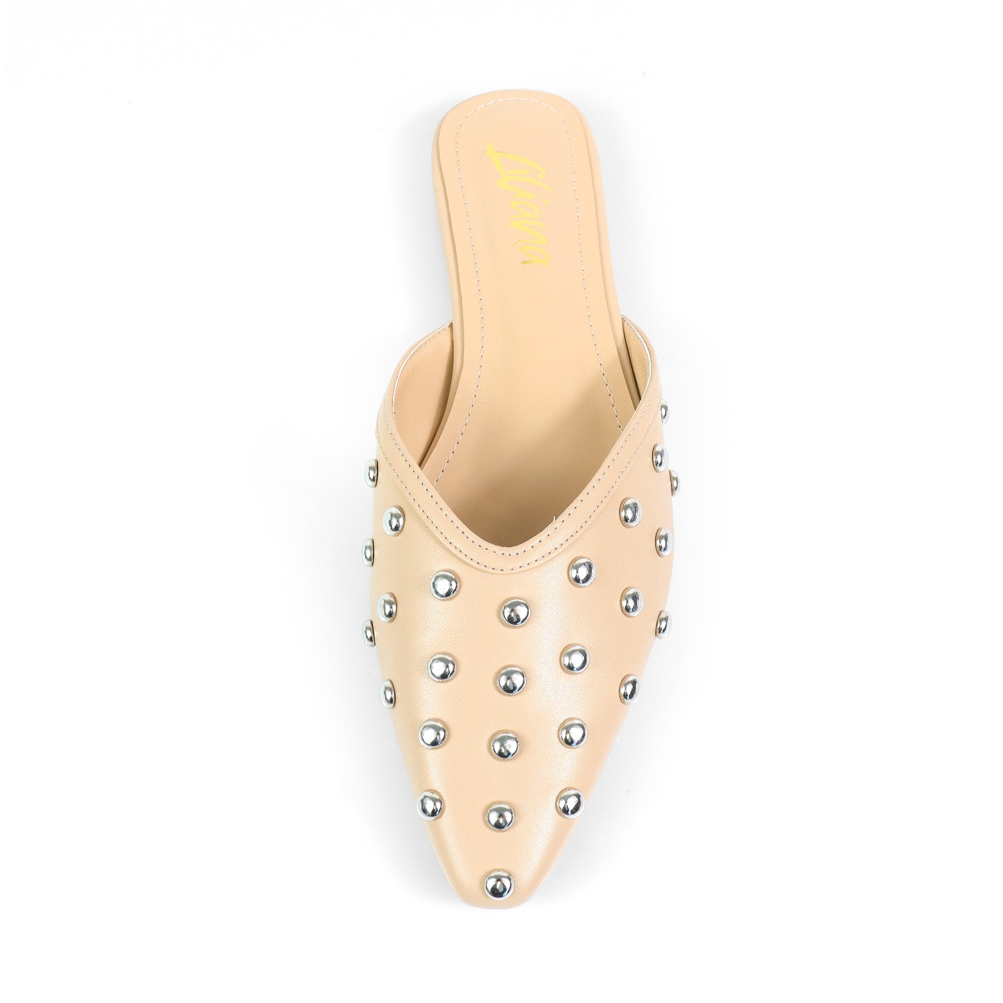 CHESS-1 STUDDED MULE FLAT BEIGE