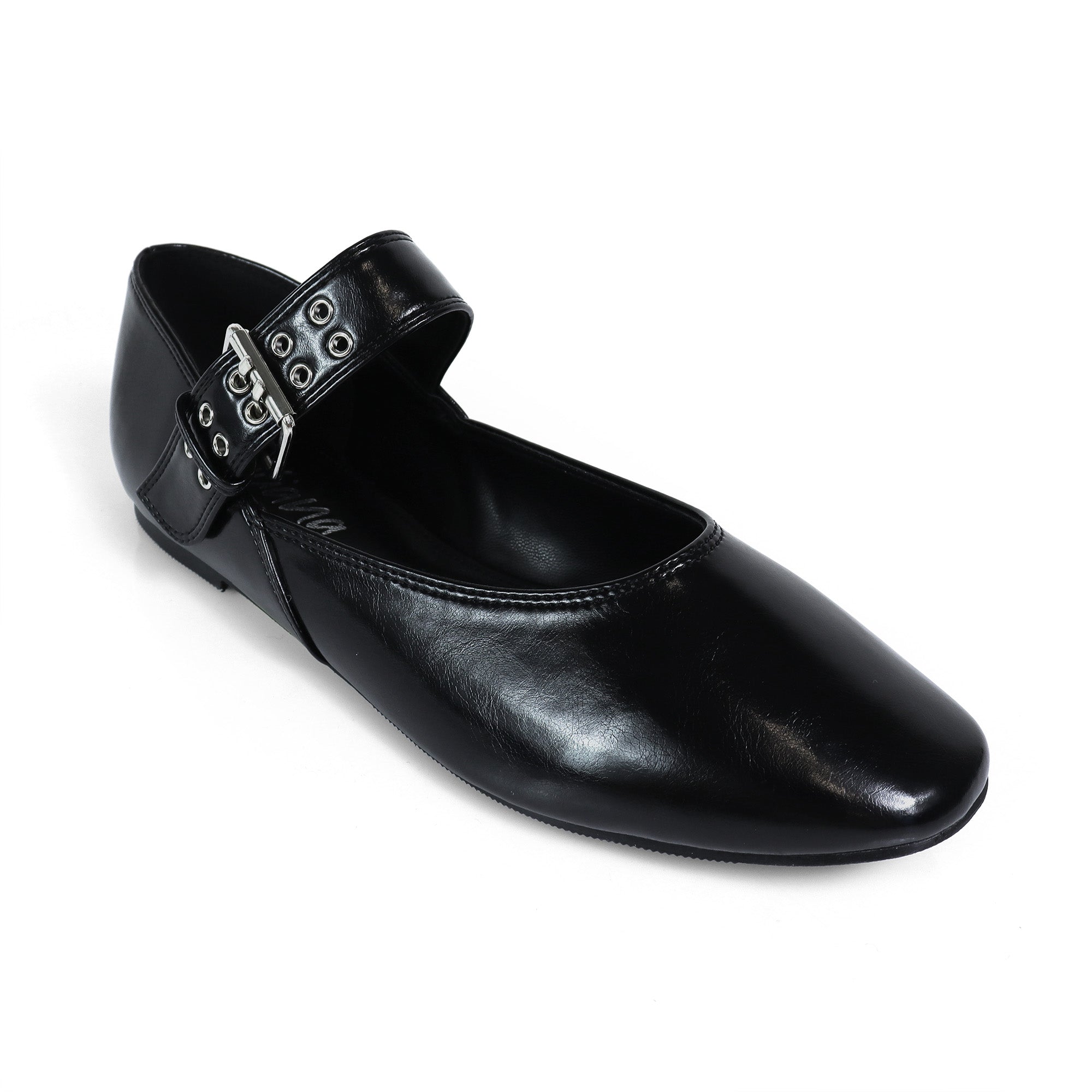 CHIARA-1 BALLERINA W/ EYELETS DETAIL ON STRAP BLACK