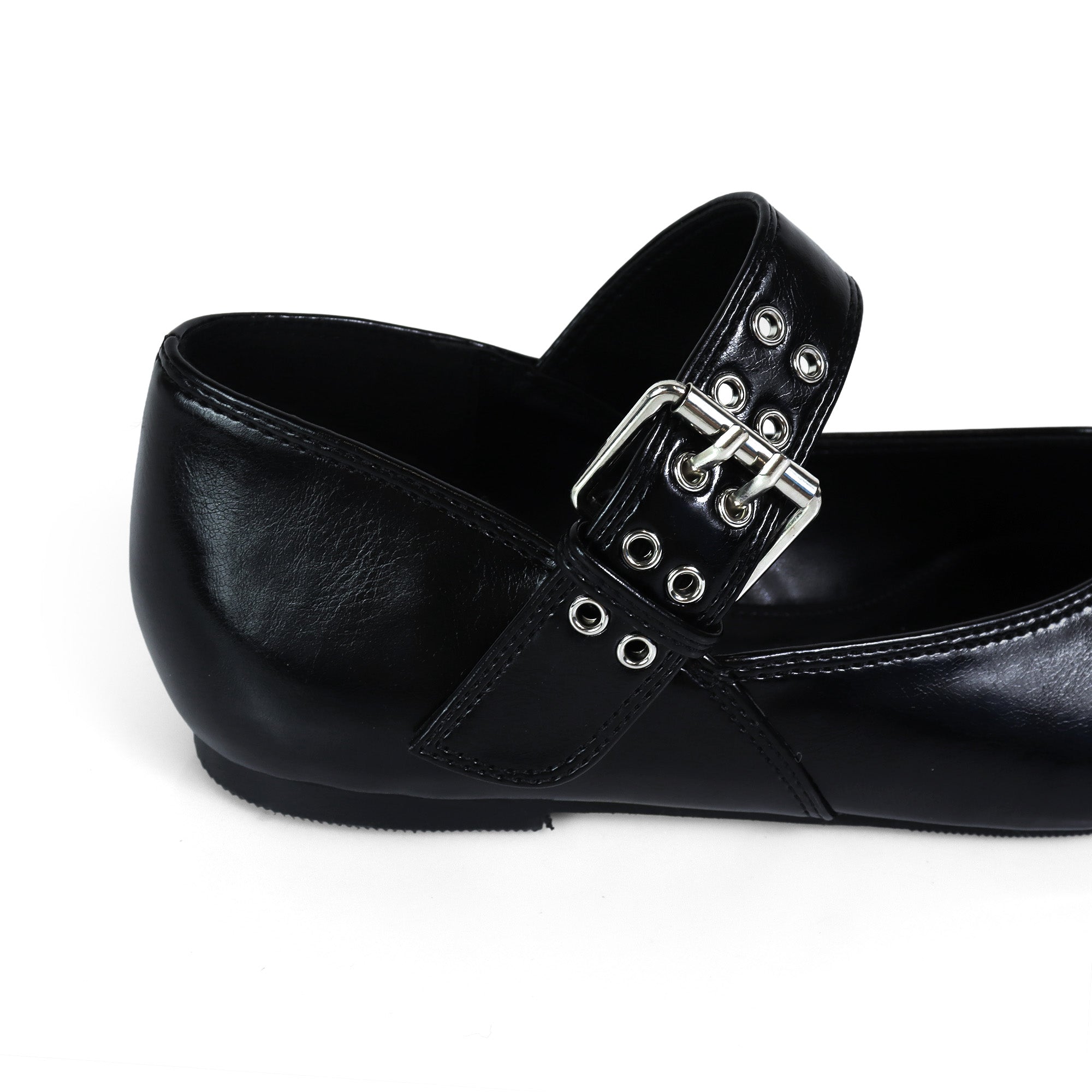 CHIARA-1 BALLERINA W/ EYELETS DETAIL ON STRAP BLACK