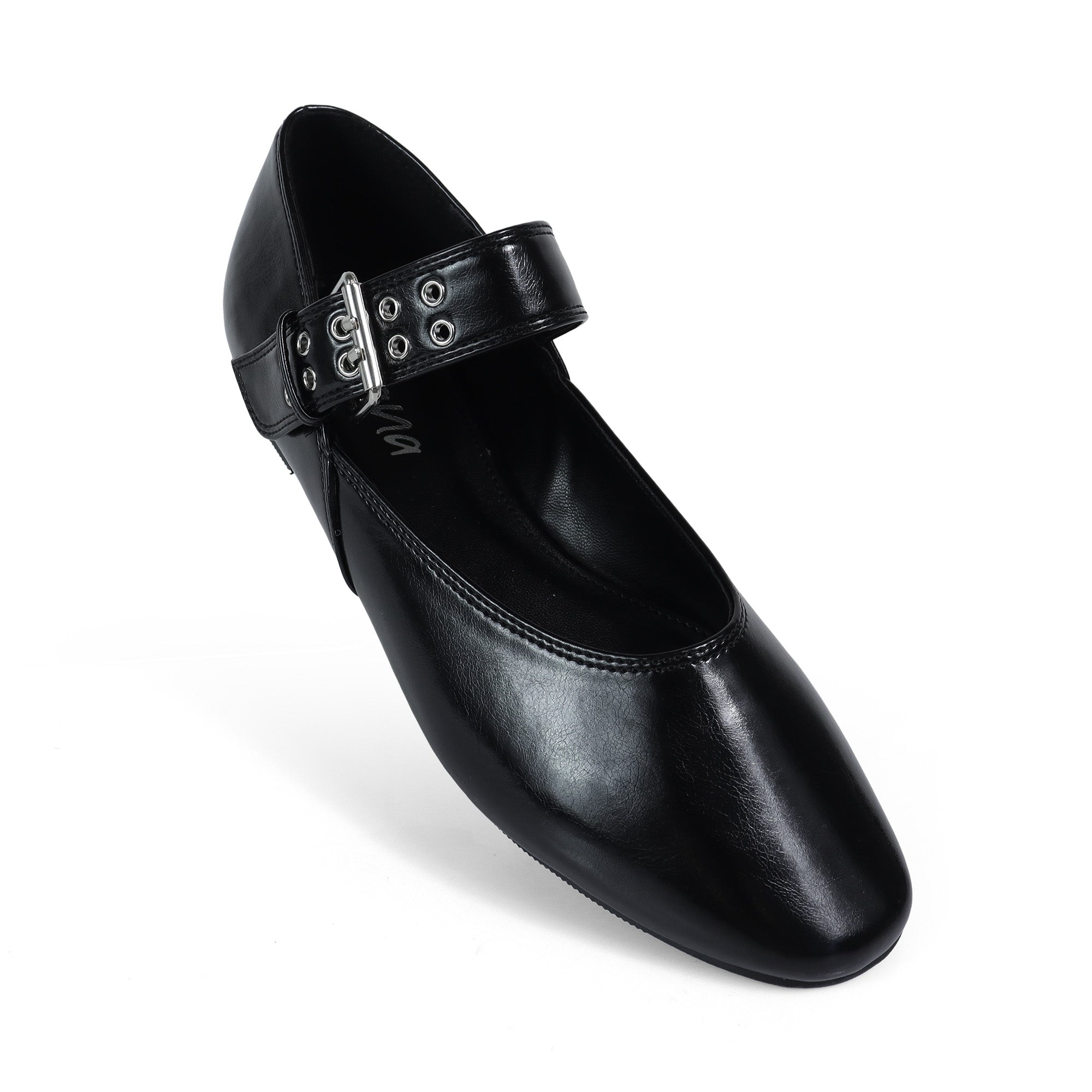 CHIARA-1 BALLERINA W/ EYELETS DETAIL ON STRAP BLACK
