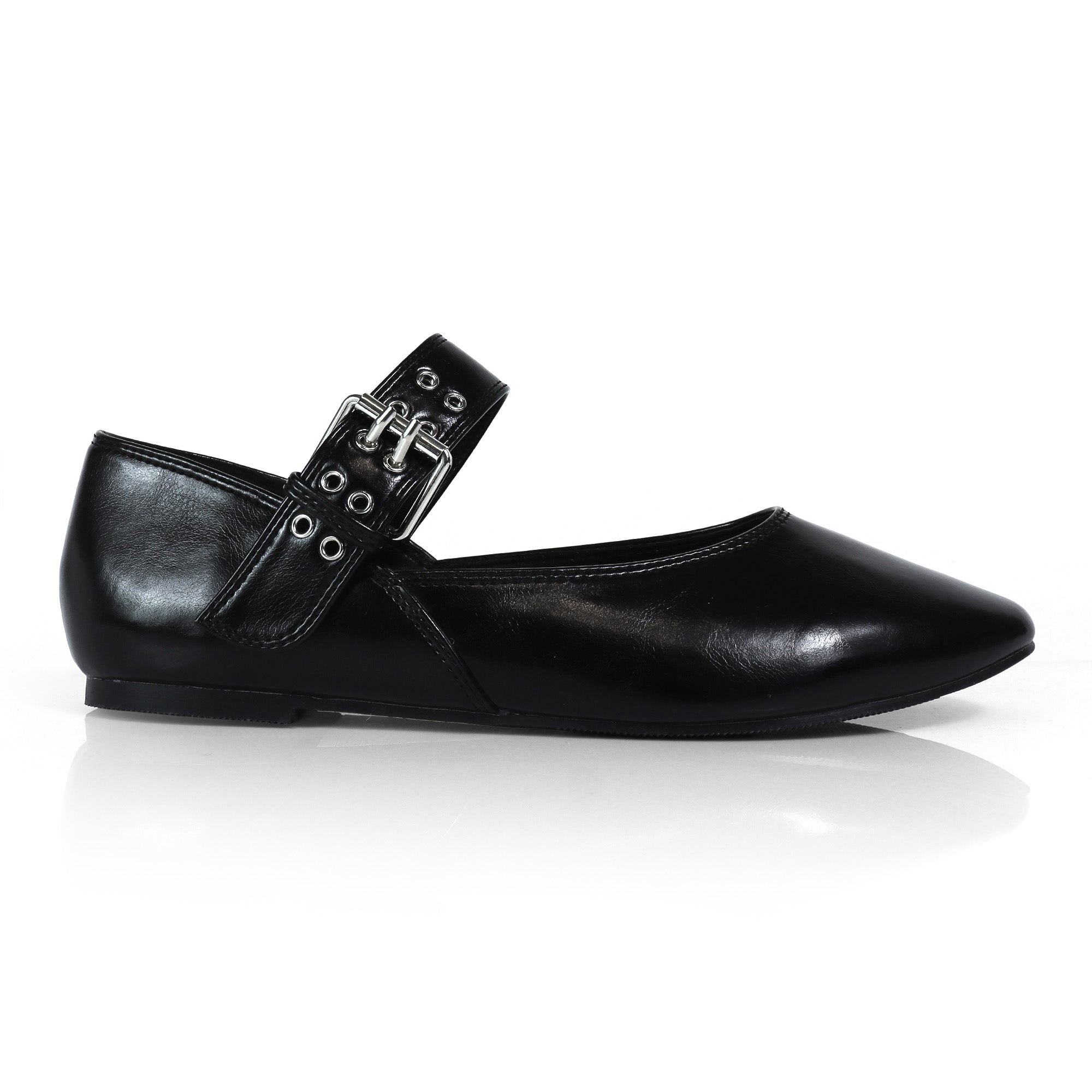 CHIARA-1 BALLERINA W/ EYELETS DETAIL ON STRAP BLACK
