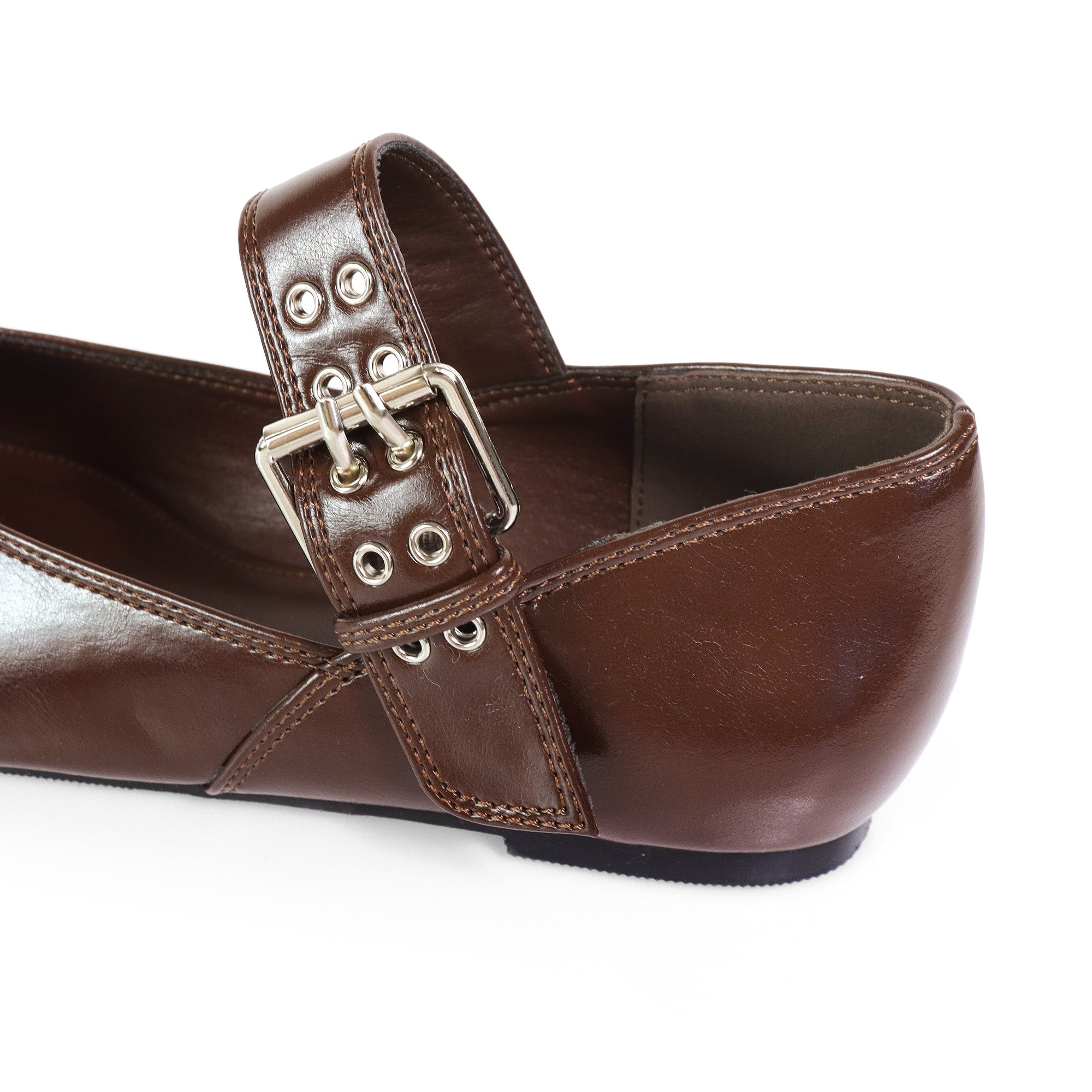 CHIARA-1 BALLERINA W/ EYELETS DETAIL ON STRAP CHOCOLATE