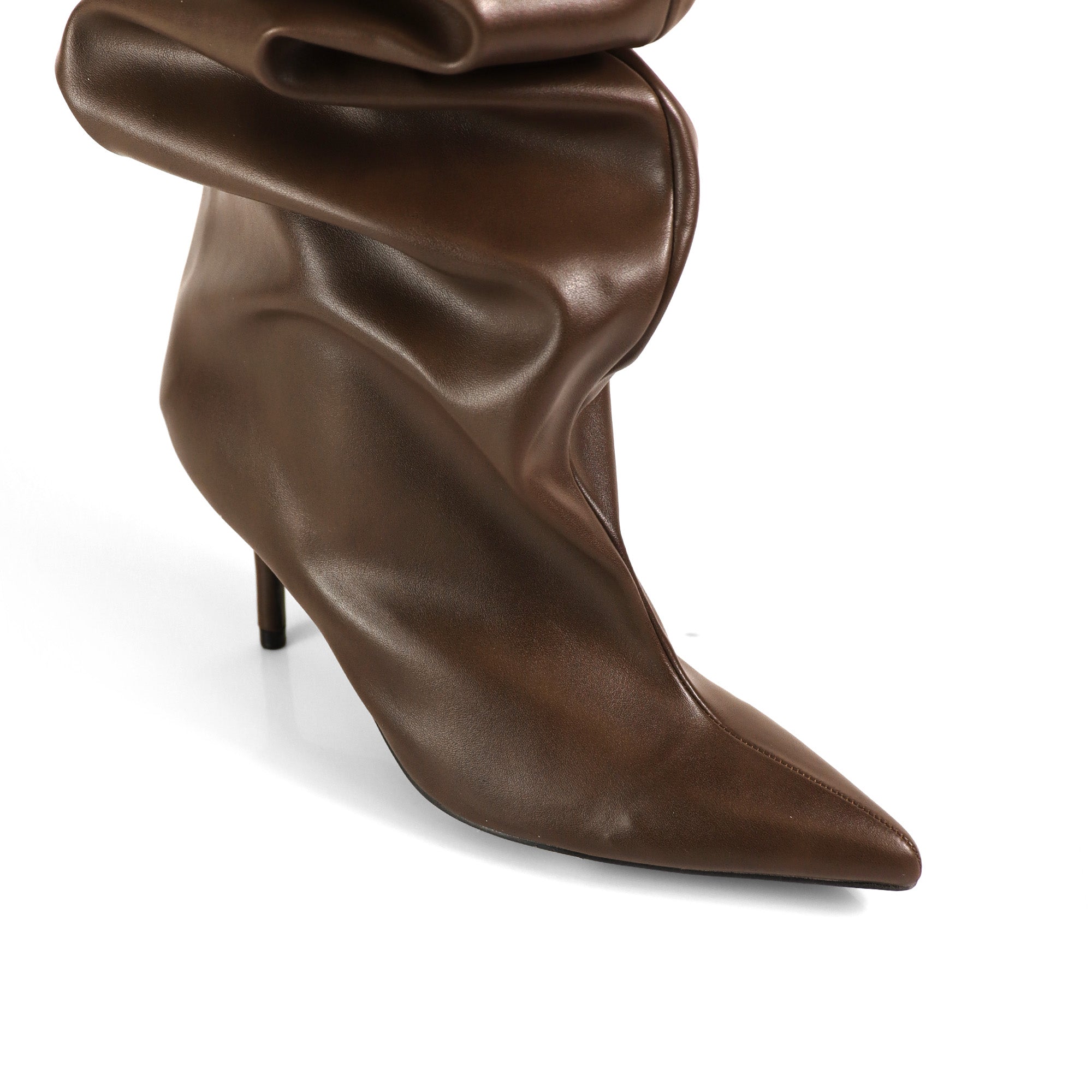 CHRISTIE-1 POINTED TOE SLOUCH KNEE HIGH BOOTS CHOCOLATE
