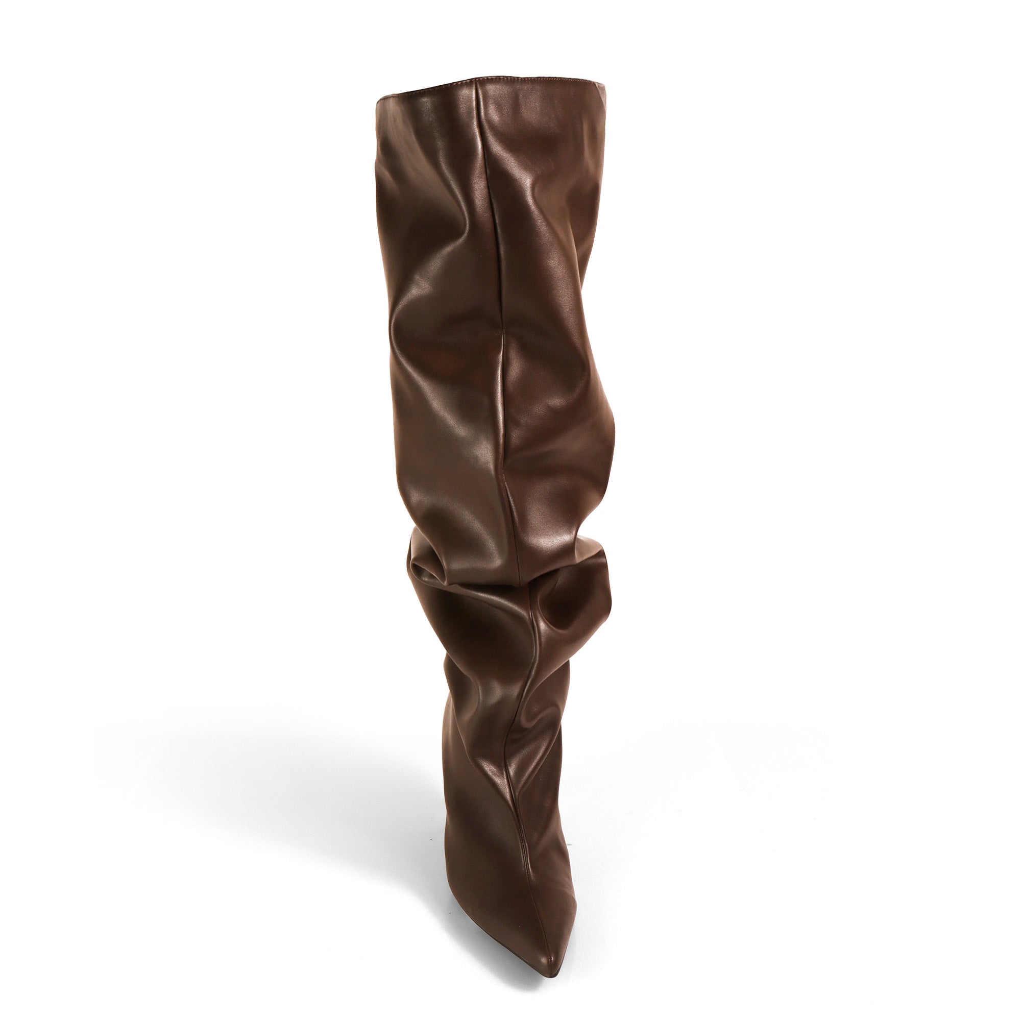 CHRISTIE-1 POINTED TOE SLOUCH KNEE HIGH BOOTS CHOCOLATE
