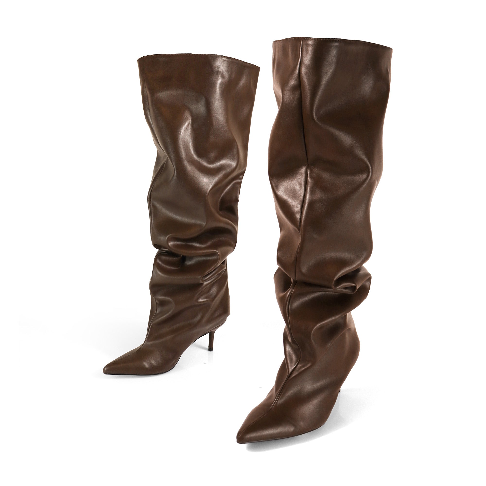 CHRISTIE-1 POINTED TOE SLOUCH KNEE HIGH BOOTS CHOCOLATE