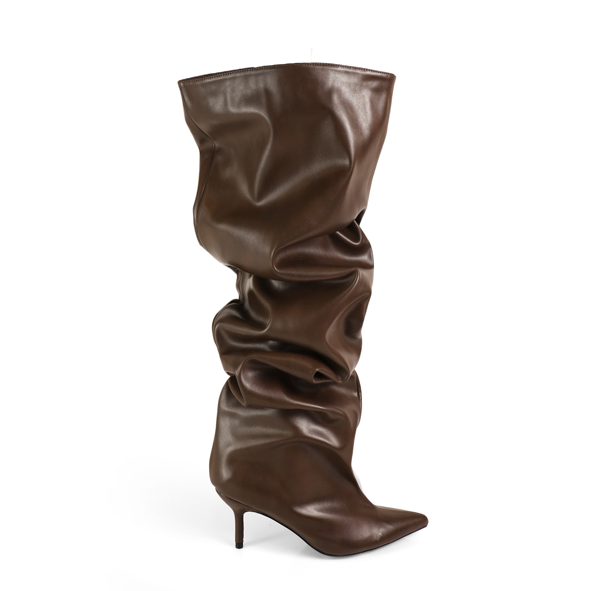 CHRISTIE-1 POINTED TOE SLOUCH KNEE HIGH BOOTS CHOCOLATE