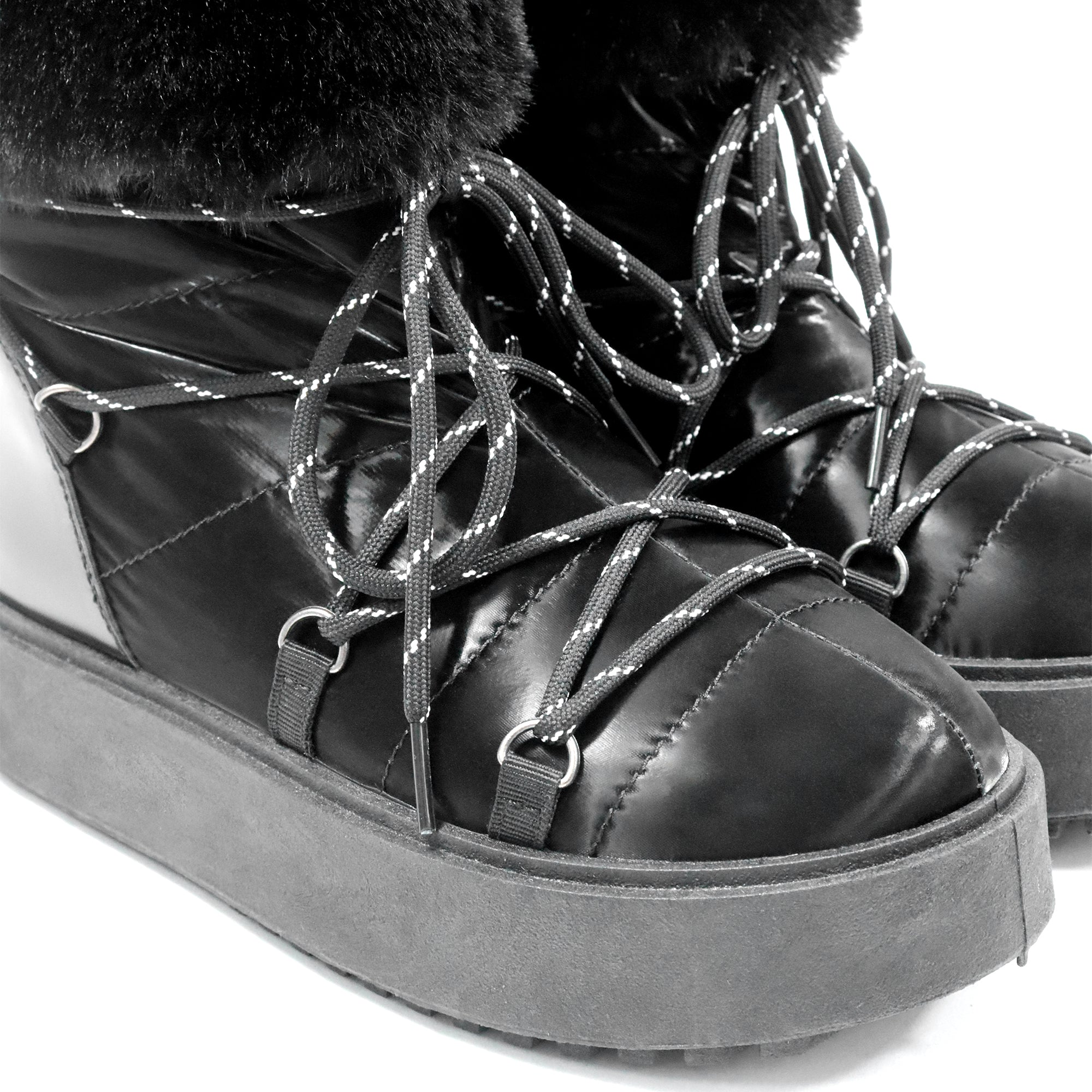 CHRISTINA-1 THICK PLATFORM FUR LACE UP BOOTIE BLACK