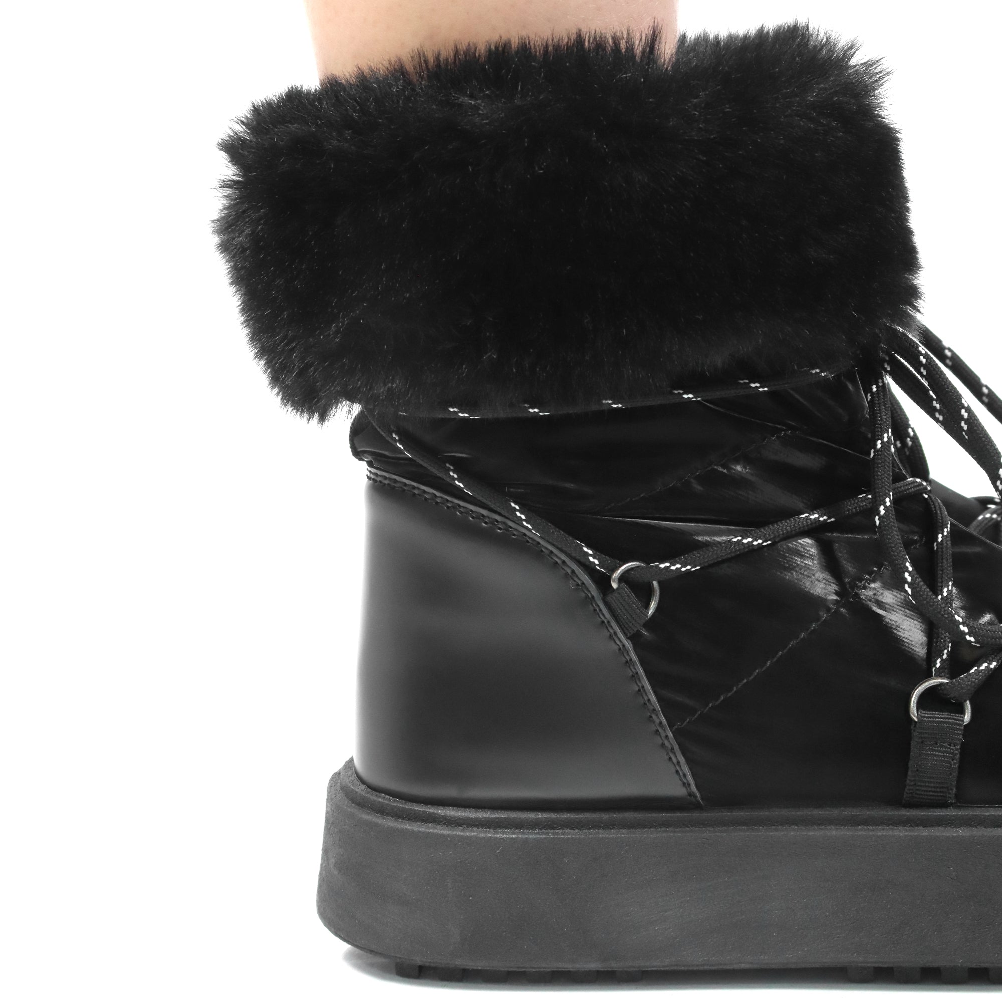 CHRISTINA-1 THICK PLATFORM FUR LACE UP BOOTIE BLACK