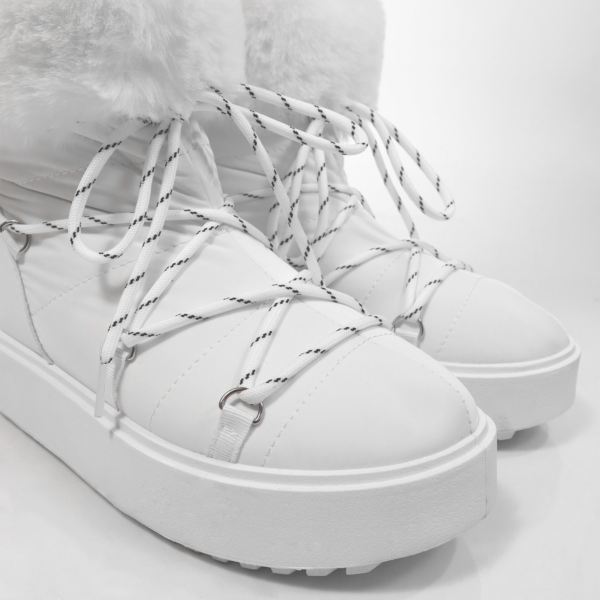 CHRISTINA-1 THICK PLATFORM FUR LACE UP BOOTIE WHITE
