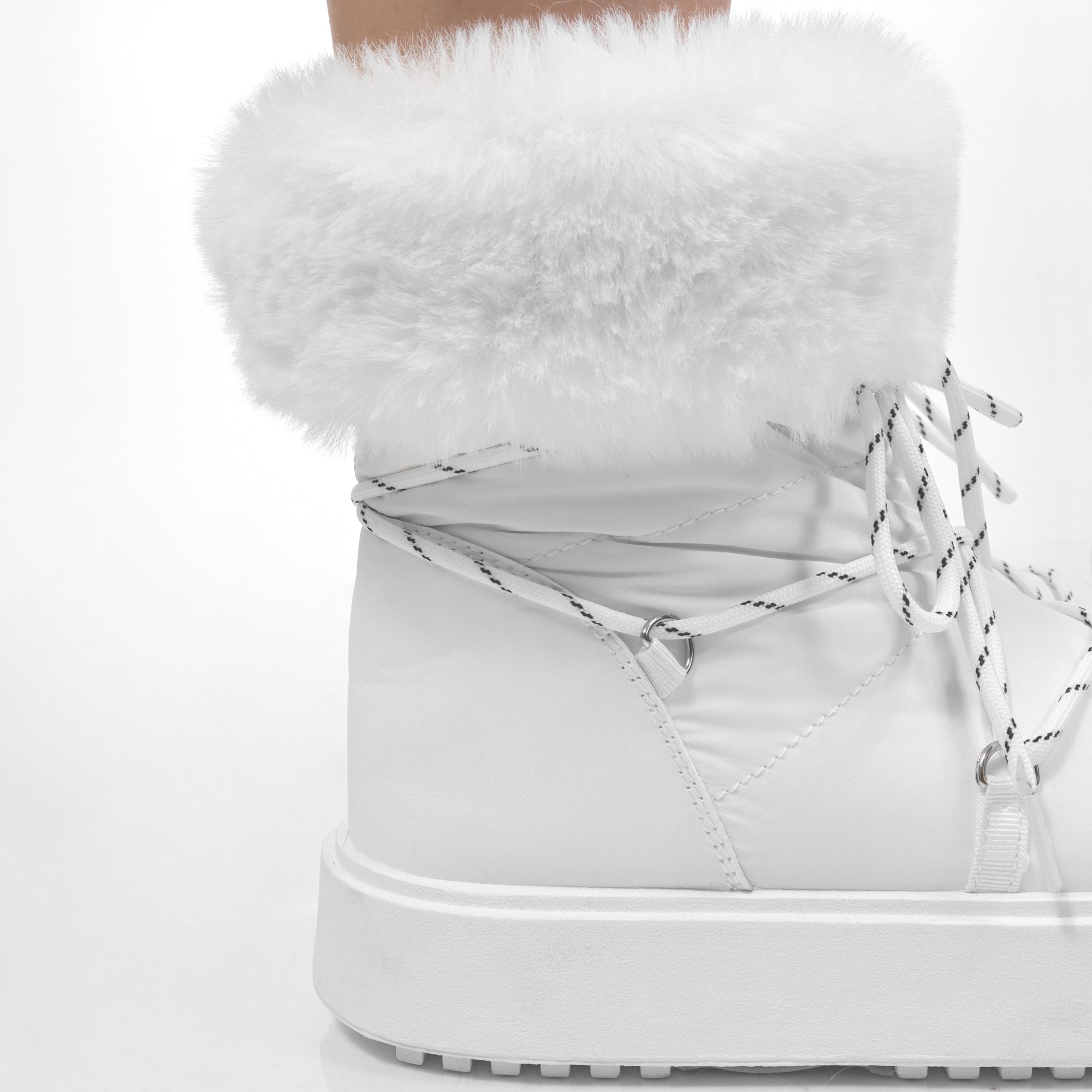 CHRISTINA-1 THICK PLATFORM FUR LACE UP BOOTIE WHITE