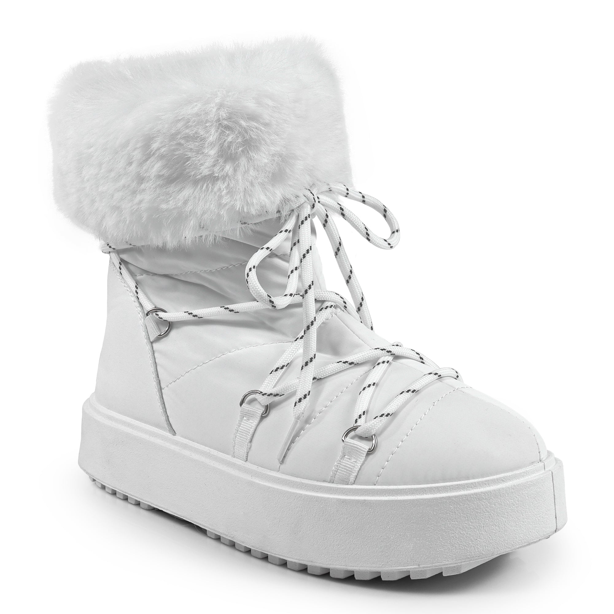 CHRISTINA-1 THICK PLATFORM FUR LACE UP BOOTIE WHITE