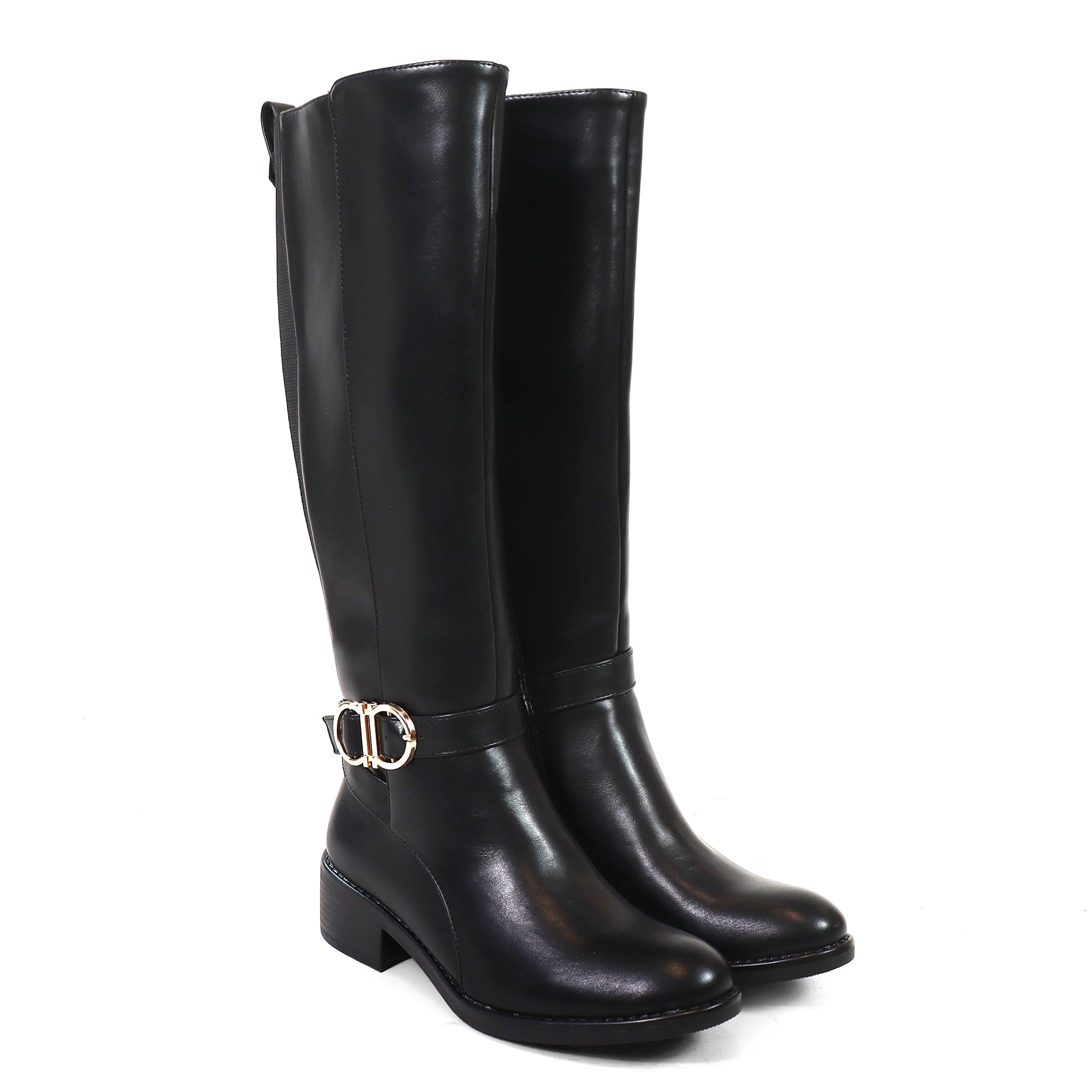CIANNAH-1 NEE HIGH RIDING BOOTS W LUG SOLE BLACK