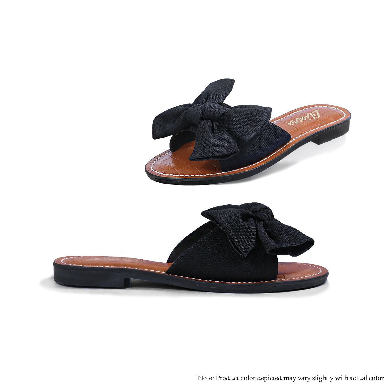 CLARISSA-1 CROC FOOTBED BOW SANDAL - BLACK