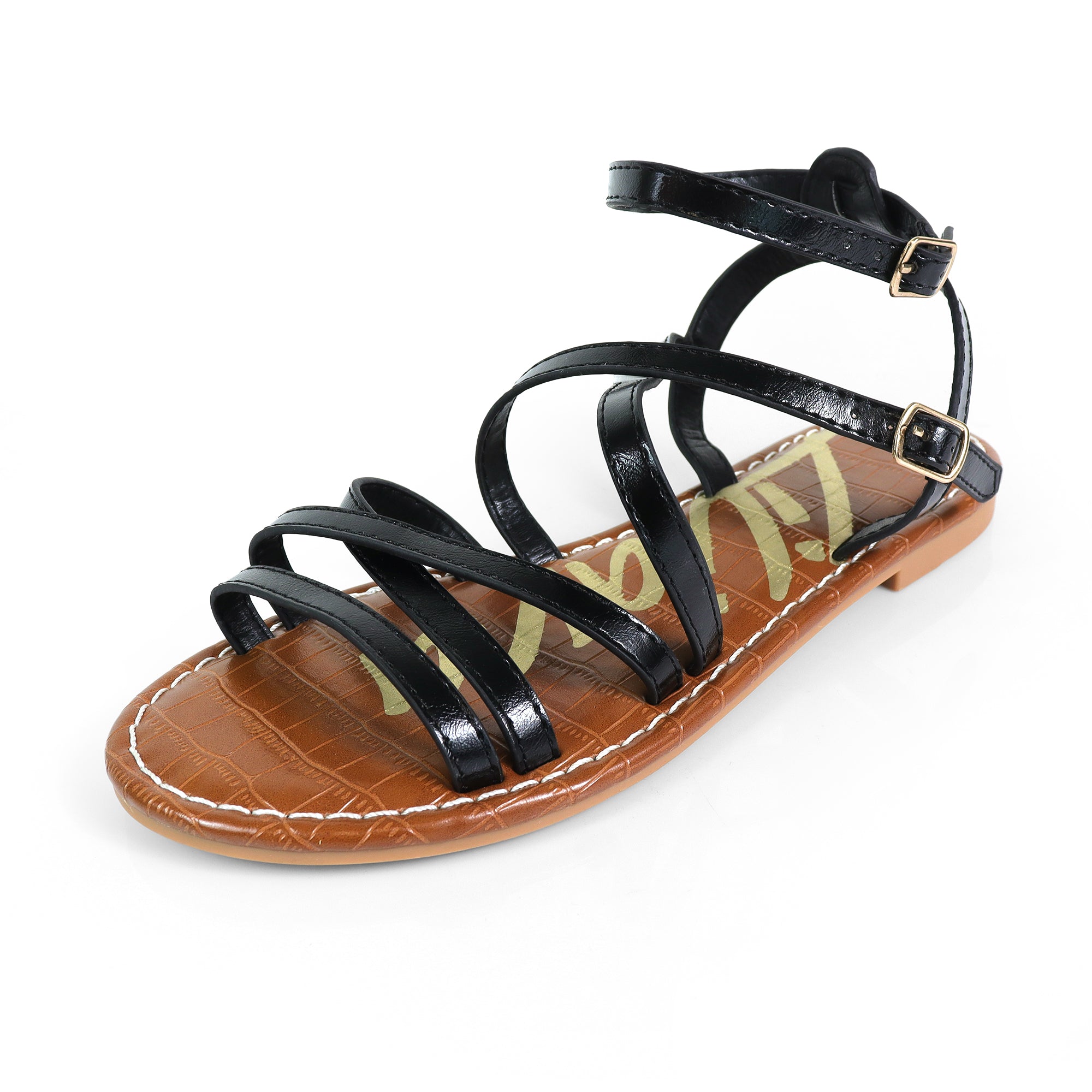 CLARISSA-27 STRAP SANDAL W/ CROC FOOTBED DETAIL BLACK