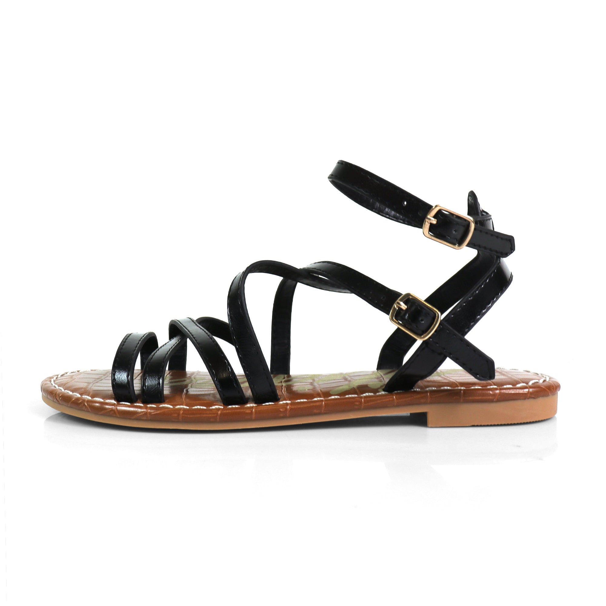 CLARISSA-27 STRAP SANDAL W/ CROC FOOTBED DETAIL BLACK