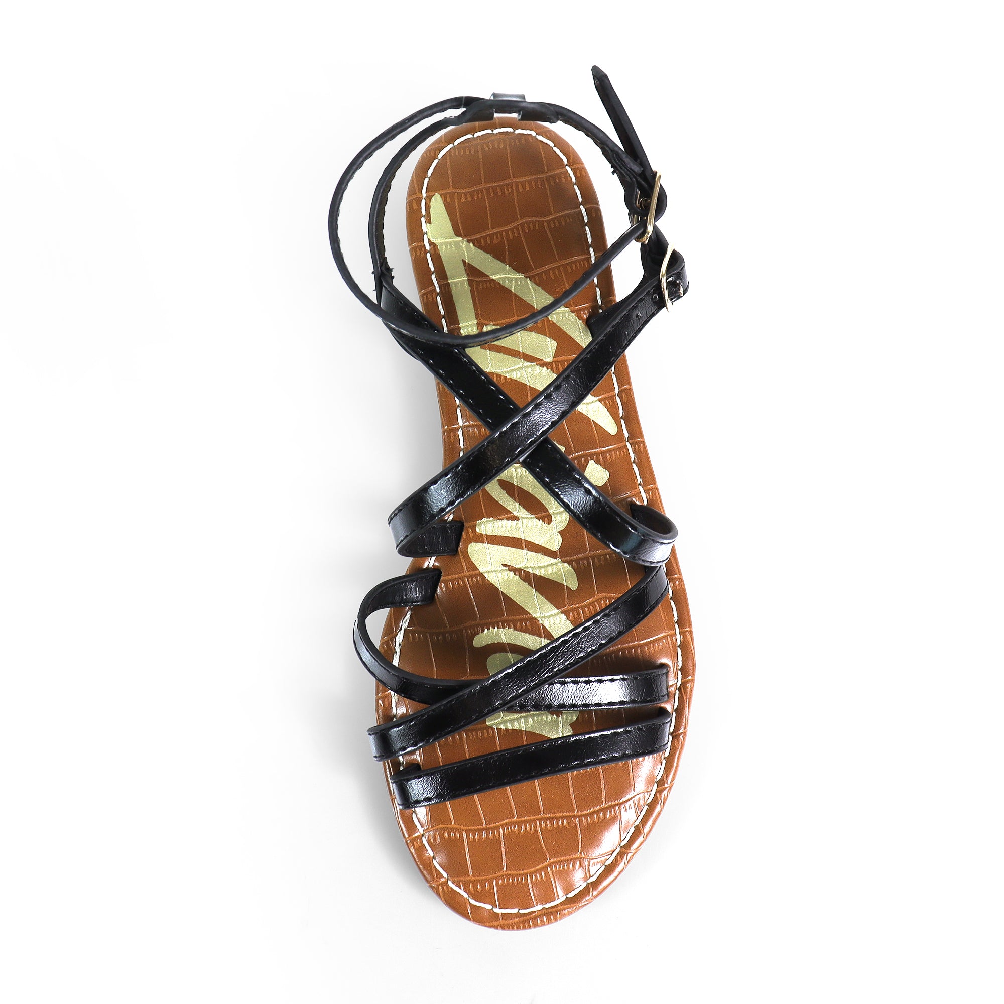 CLARISSA-27 STRAP SANDAL W/ CROC FOOTBED DETAIL BLACK