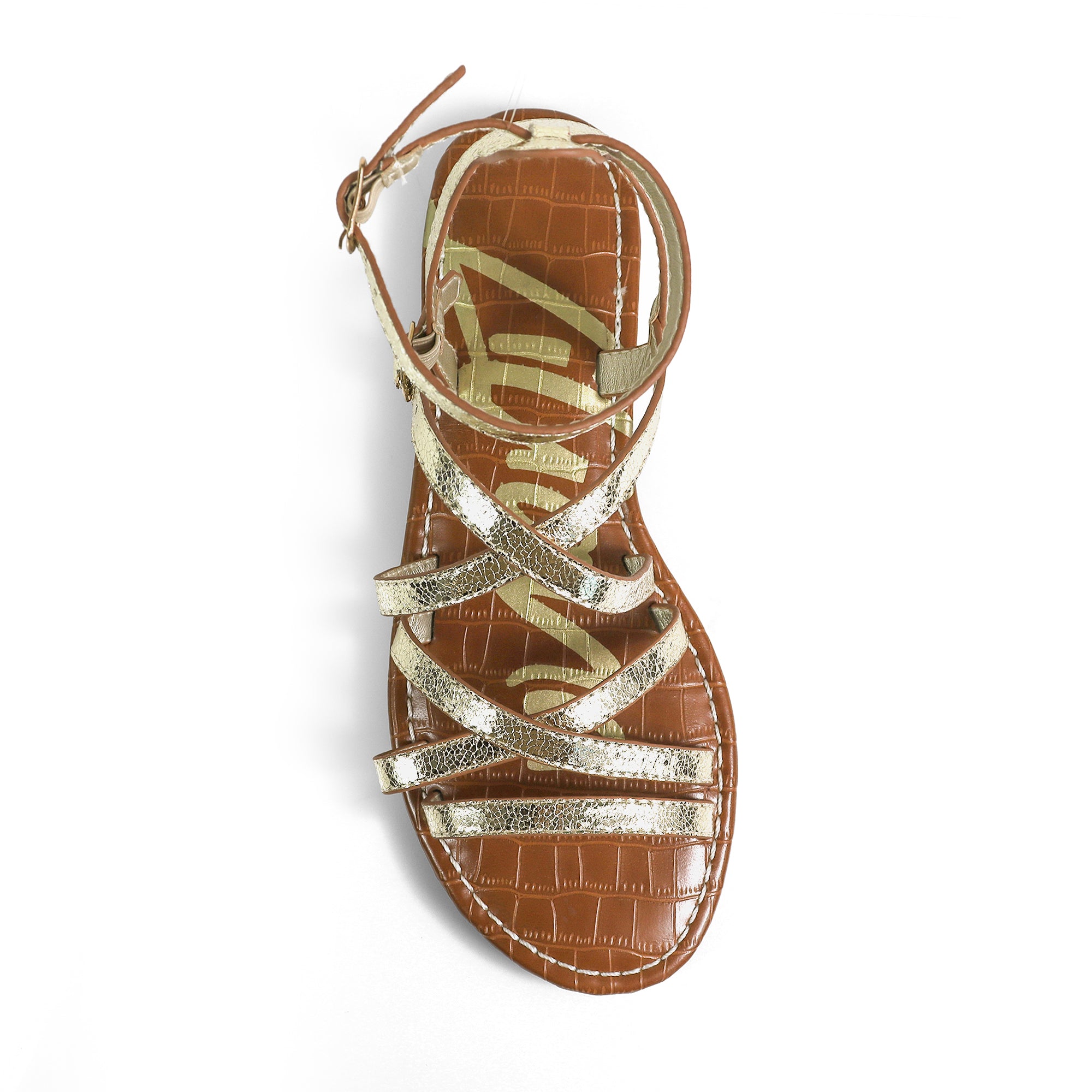 CLARISSA-27 STRAP SANDAL W/ CROC FOOTBED DETAIL GOLD