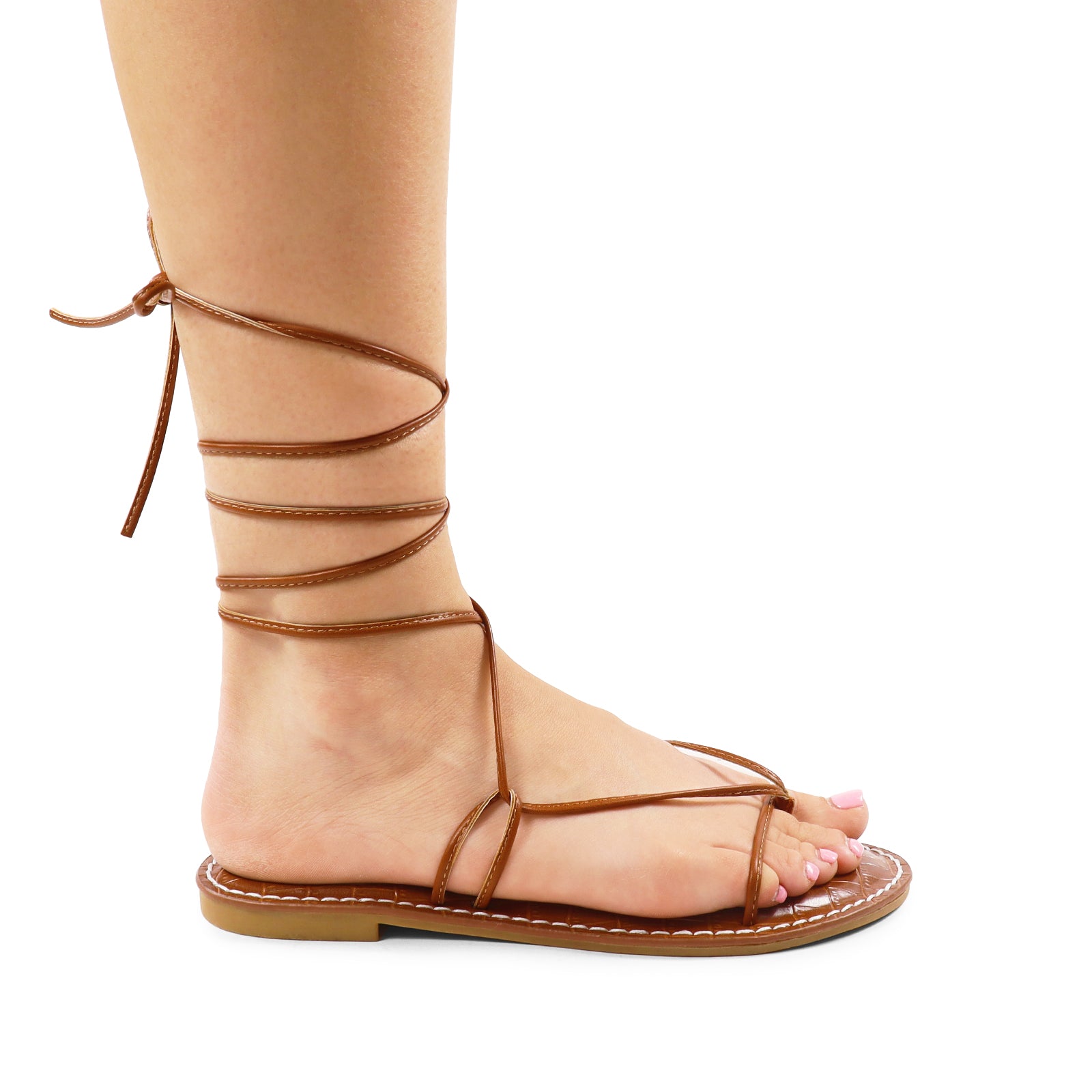 CLARISSA-3 STRAPPY SANDAL W/ CROC FOOTBED DETAIL TAN
