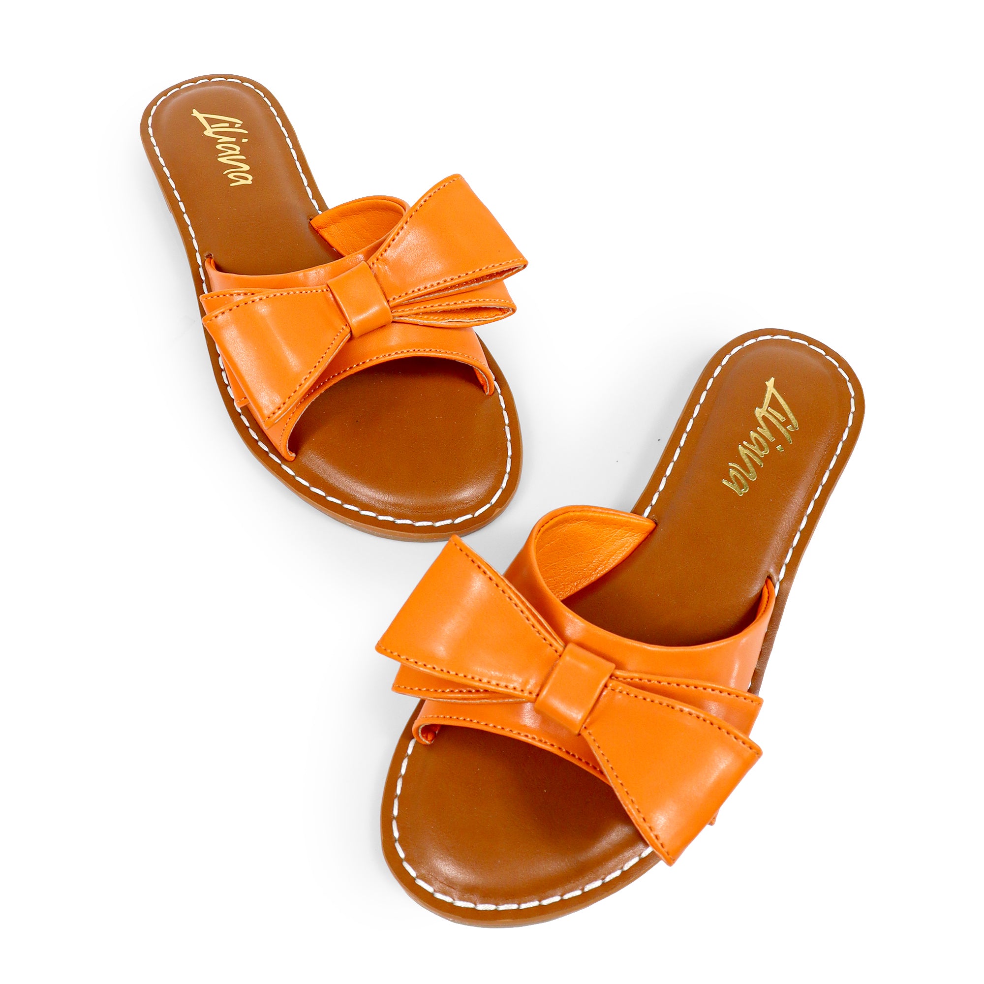 CLARISSA-8 BOW OPEN TOE FLAT SLIDE SANDAL ORANGE