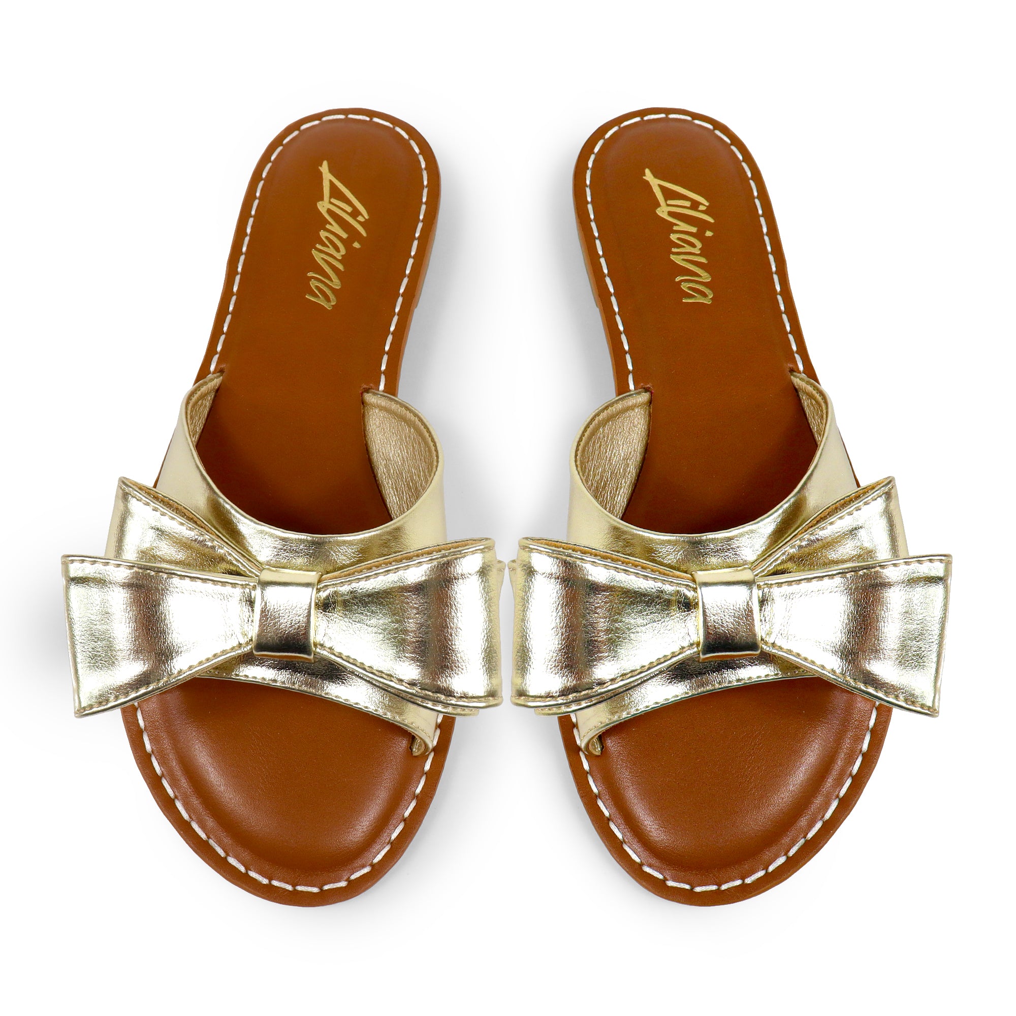 CLARISSA-8 BOW OPEN TOE FLAT SLIDE SANDAL GOLD