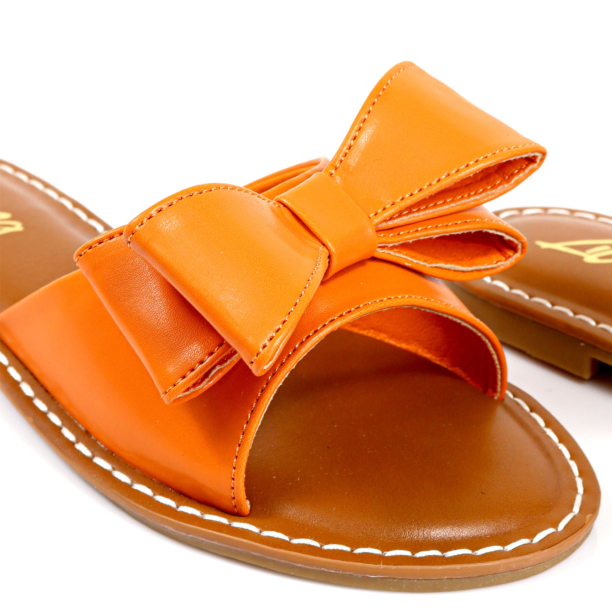 CLARISSA-8 BOW OPEN TOE FLAT SLIDE SANDAL ORANGE