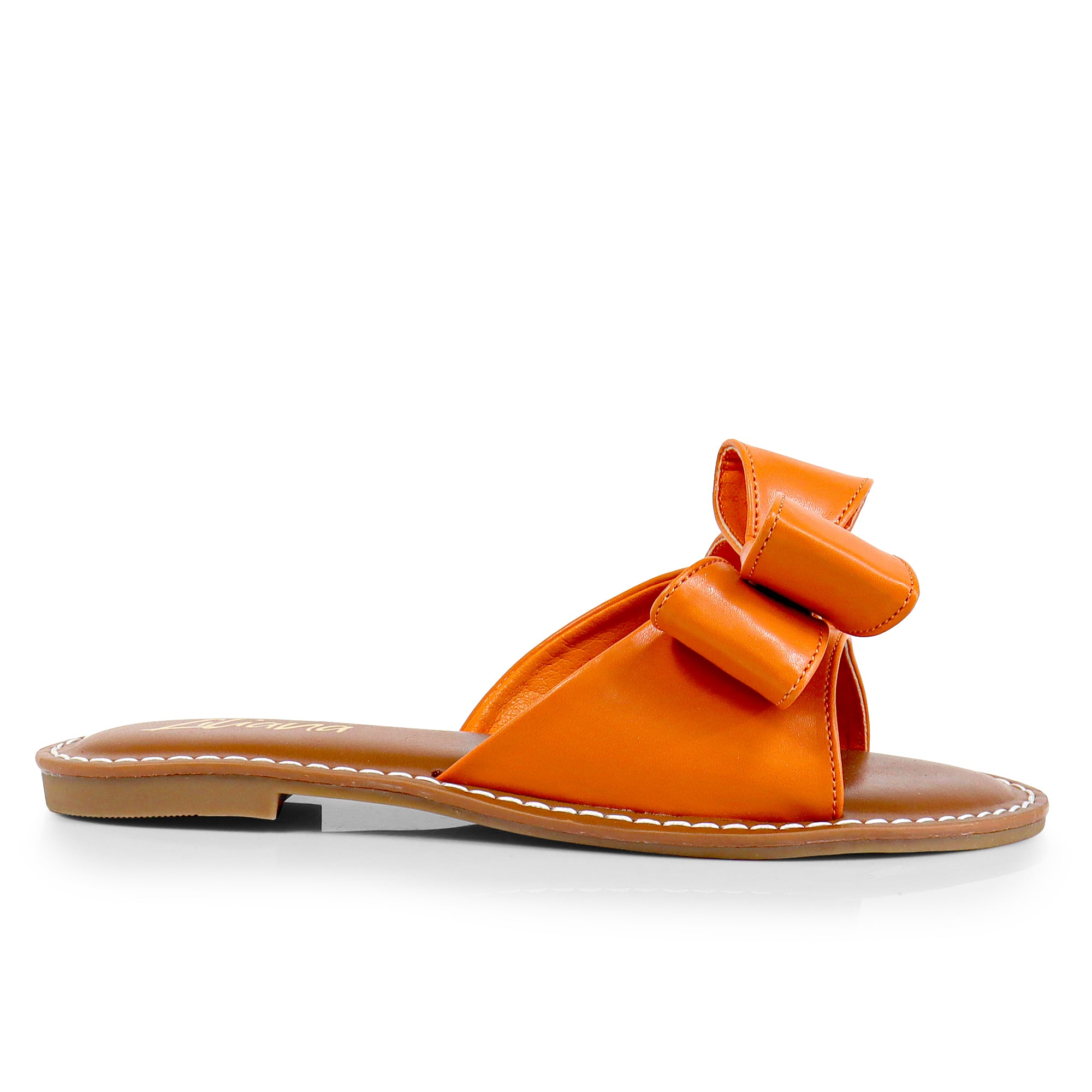 CLARISSA-8 BOW OPEN TOE FLAT SLIDE SANDAL ORANGE