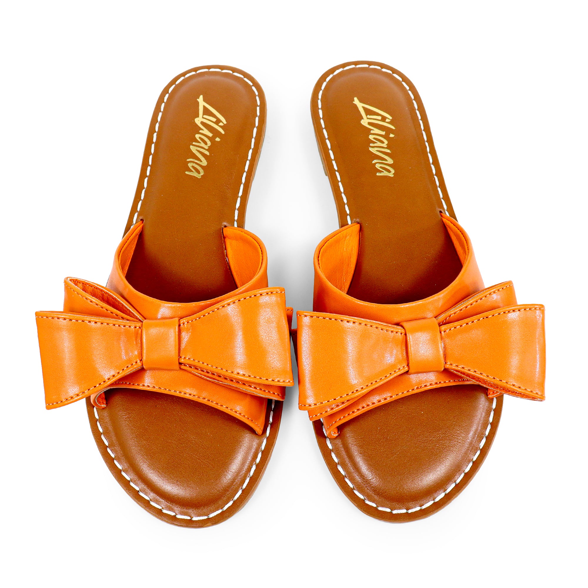 CLARISSA-8 BOW OPEN TOE FLAT SLIDE SANDAL ORANGE