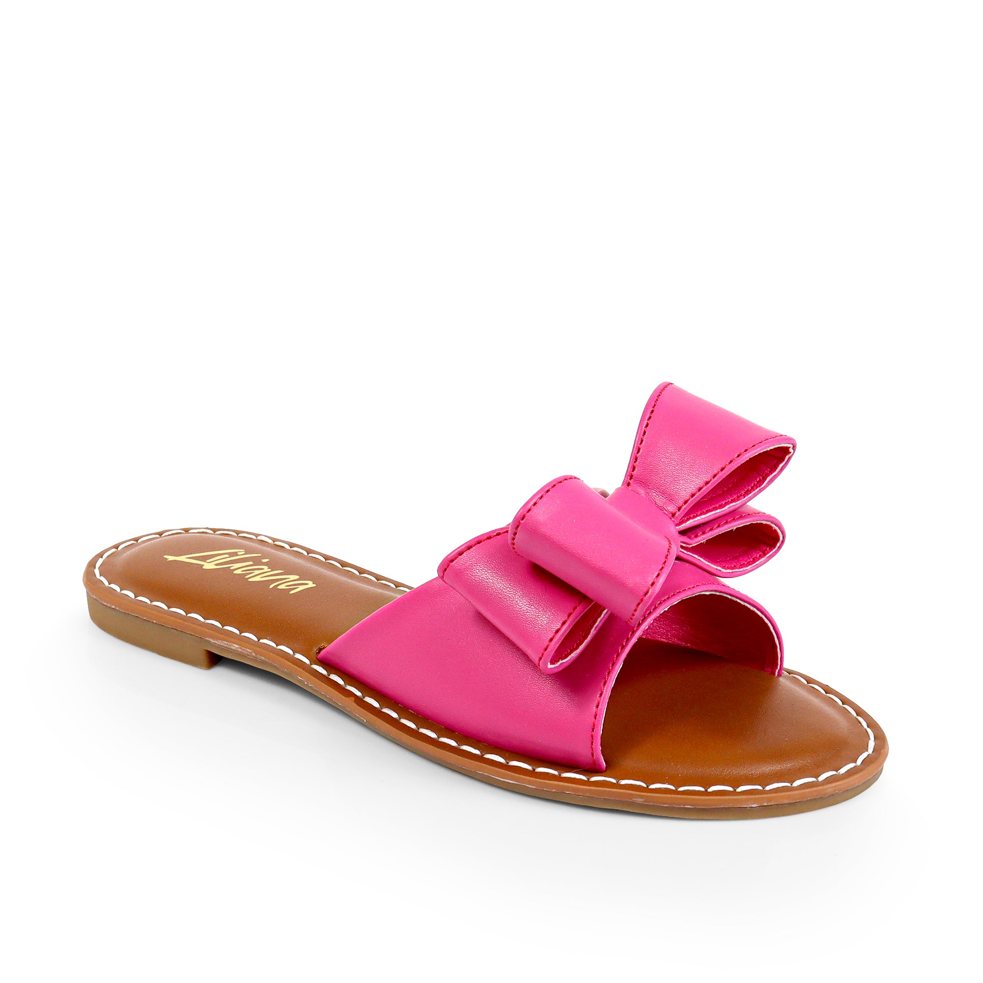 CLARISSA-8 BOW OPEN TOE FLAT SLIDE SANDAL PINK