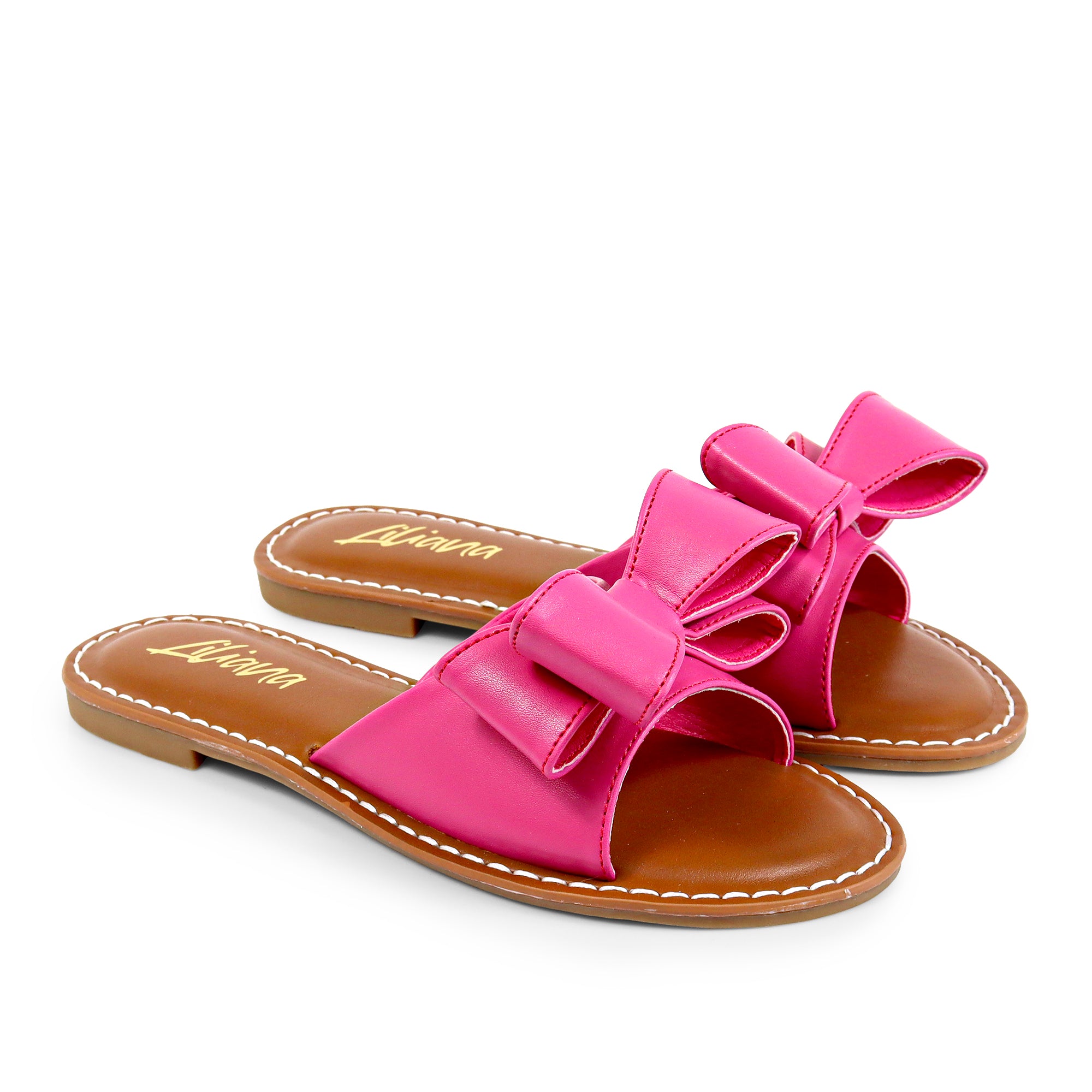 CLARISSA-8 BOW OPEN TOE FLAT SLIDE SANDAL PINK