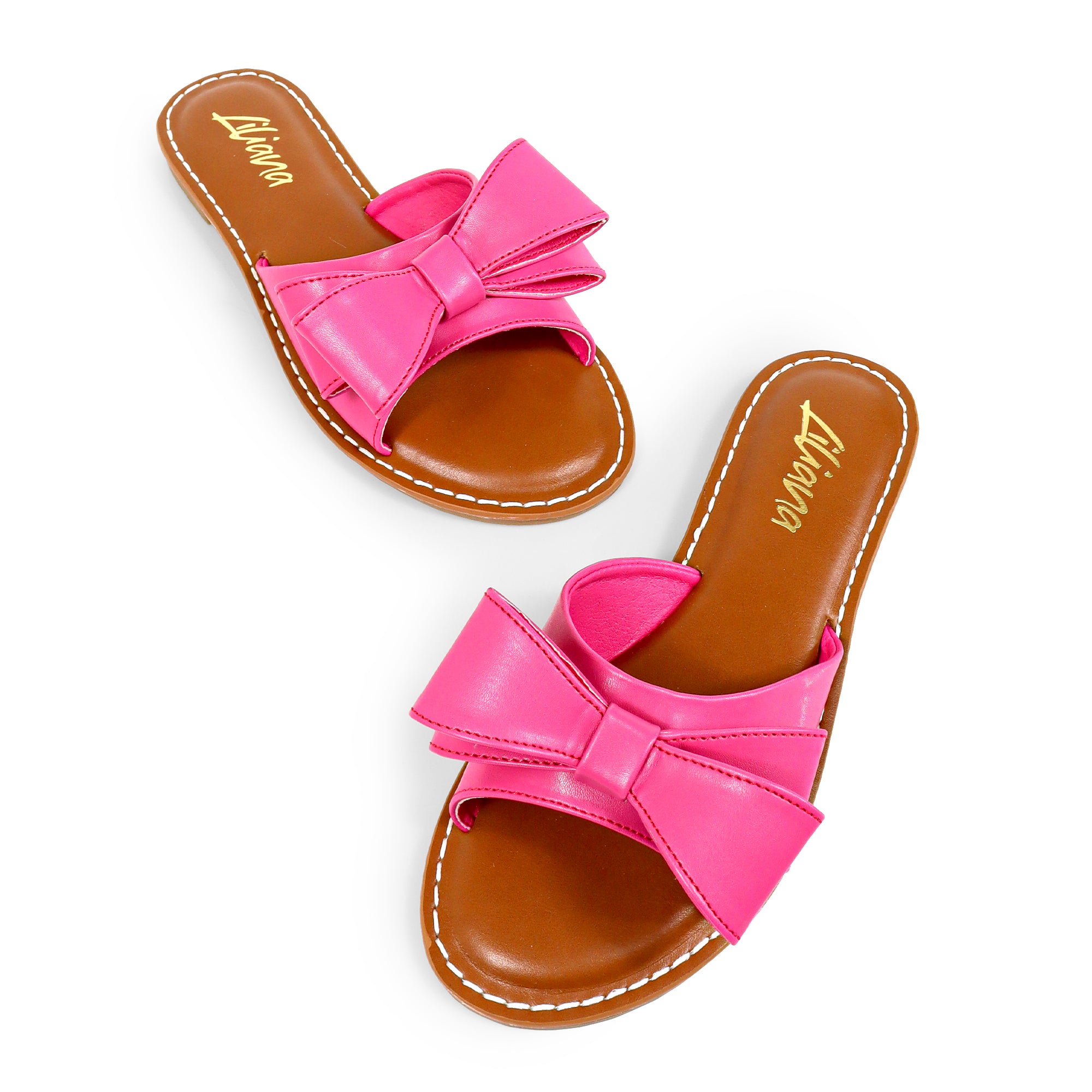 CLARISSA-8 BOW OPEN TOE FLAT SLIDE SANDAL PINK