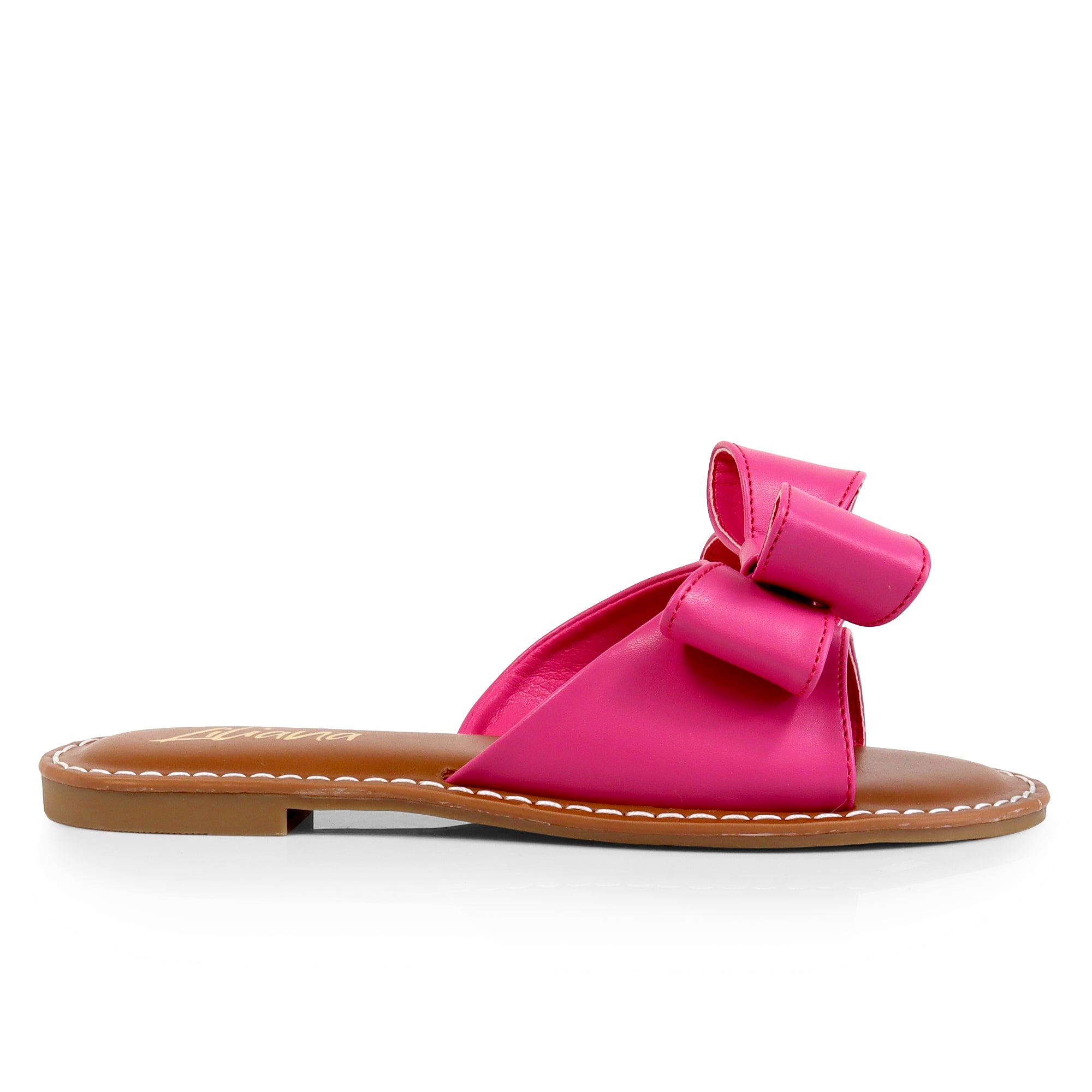 CLARISSA-8 BOW OPEN TOE FLAT SLIDE SANDAL PINK