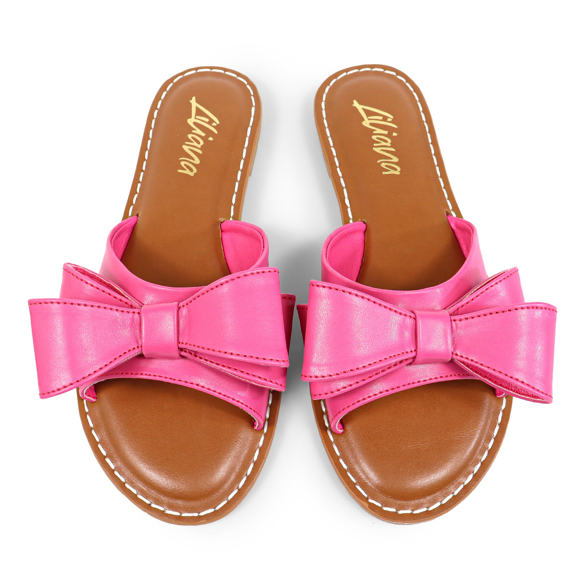 CLARISSA-8 BOW OPEN TOE FLAT SLIDE SANDAL PINK