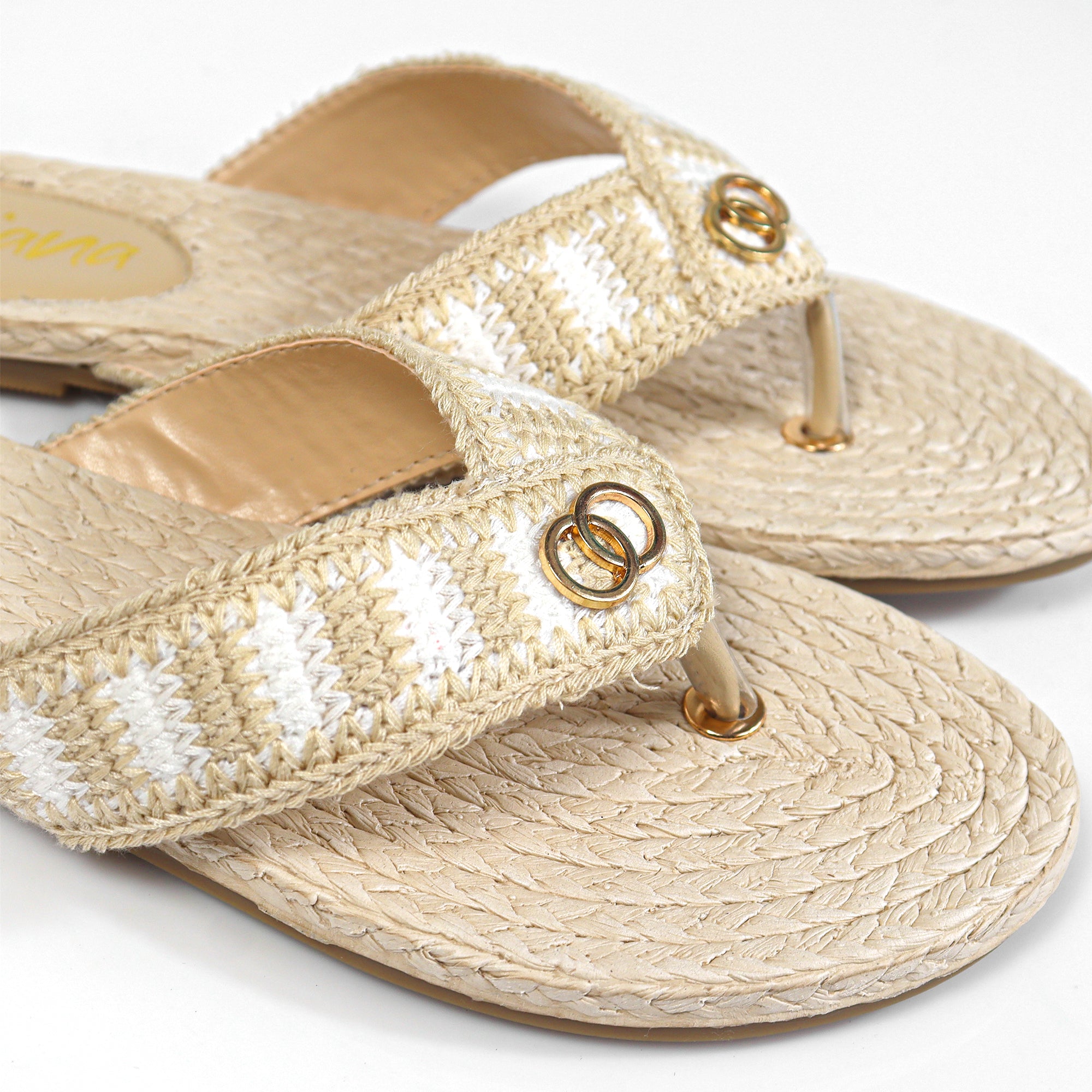 COCO-2  KNIT UPPER THONG W/ SANDAL BEIGE