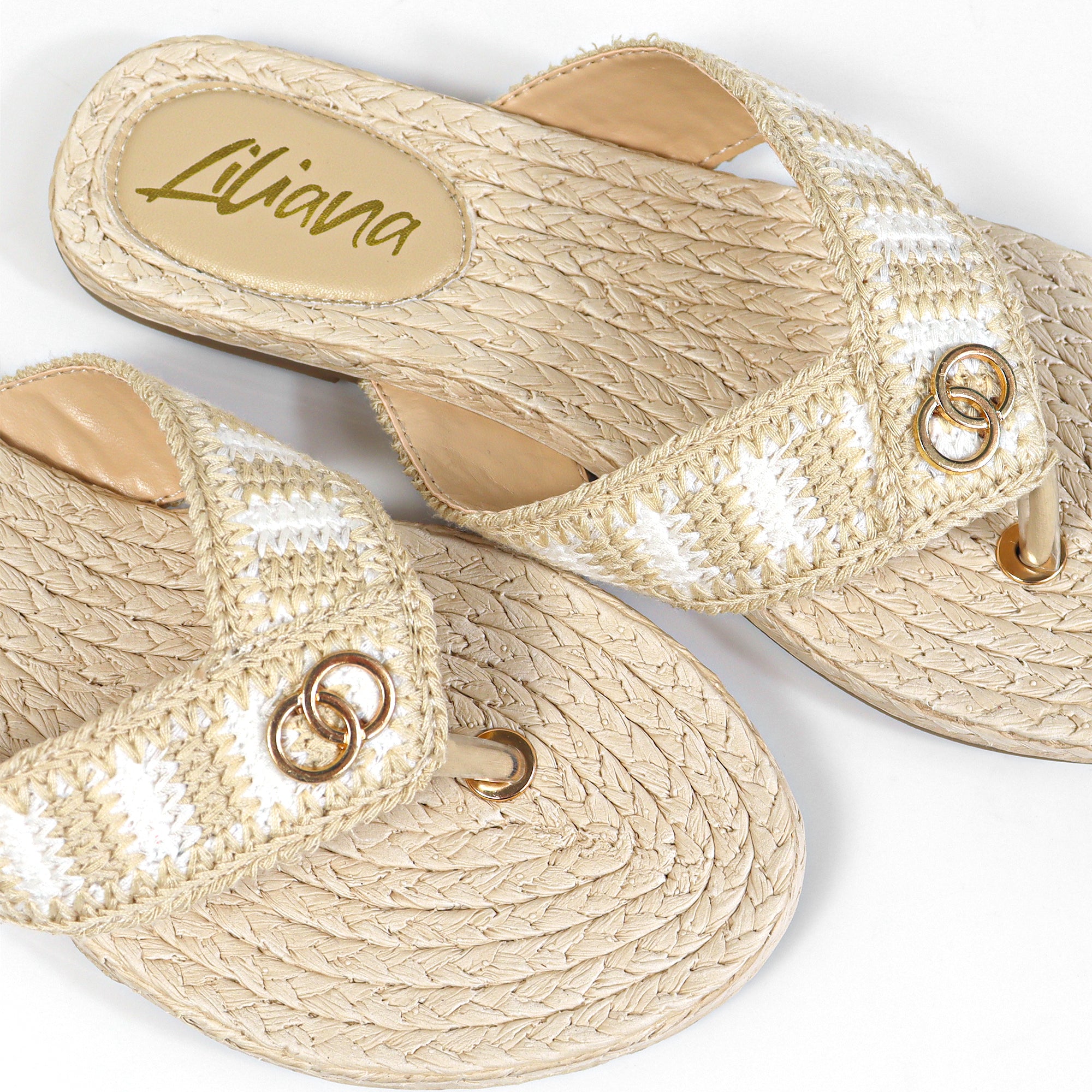 COCO-2  KNIT UPPER THONG W/ SANDAL BEIGE