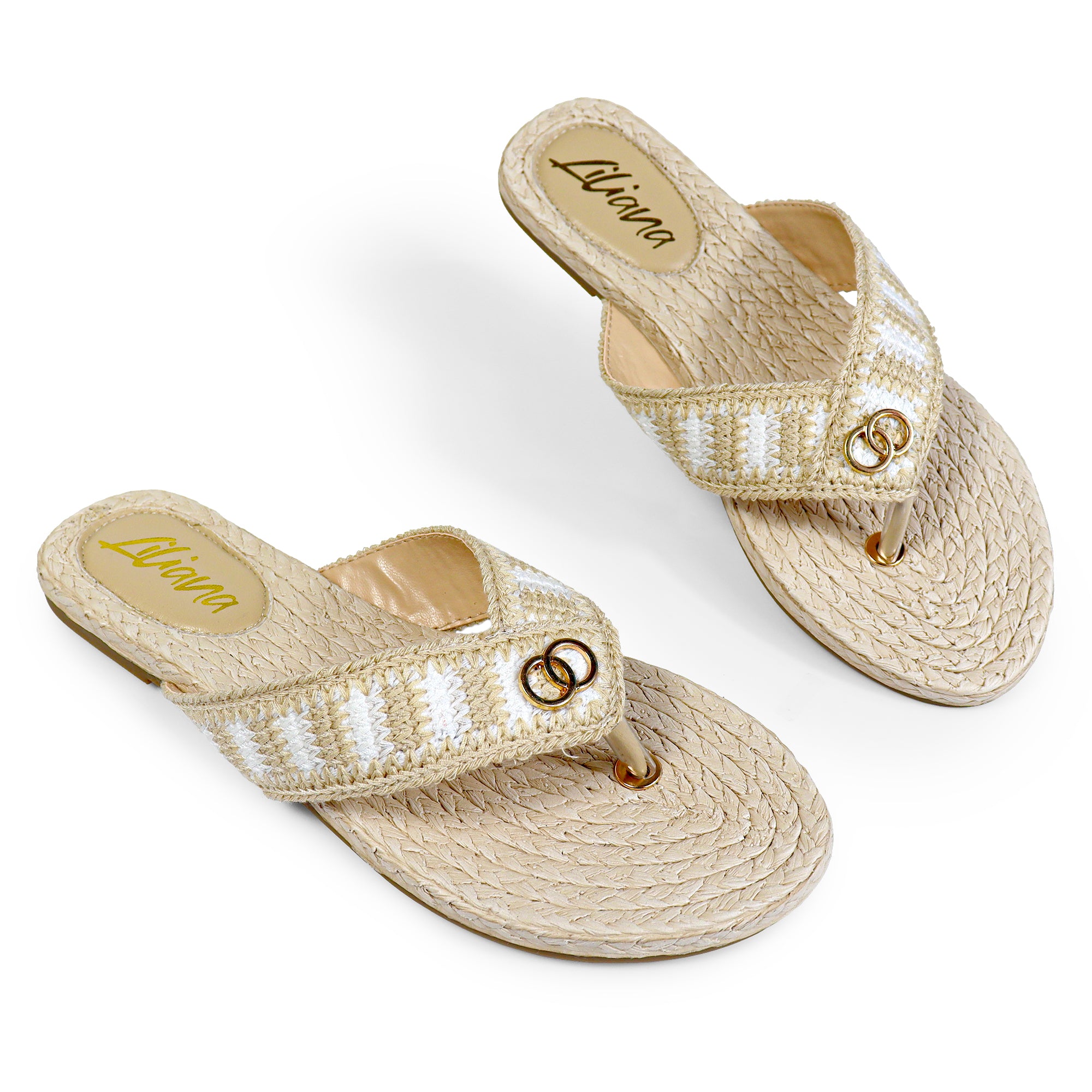 COCO-2  KNIT UPPER THONG W/ SANDAL BEIGE