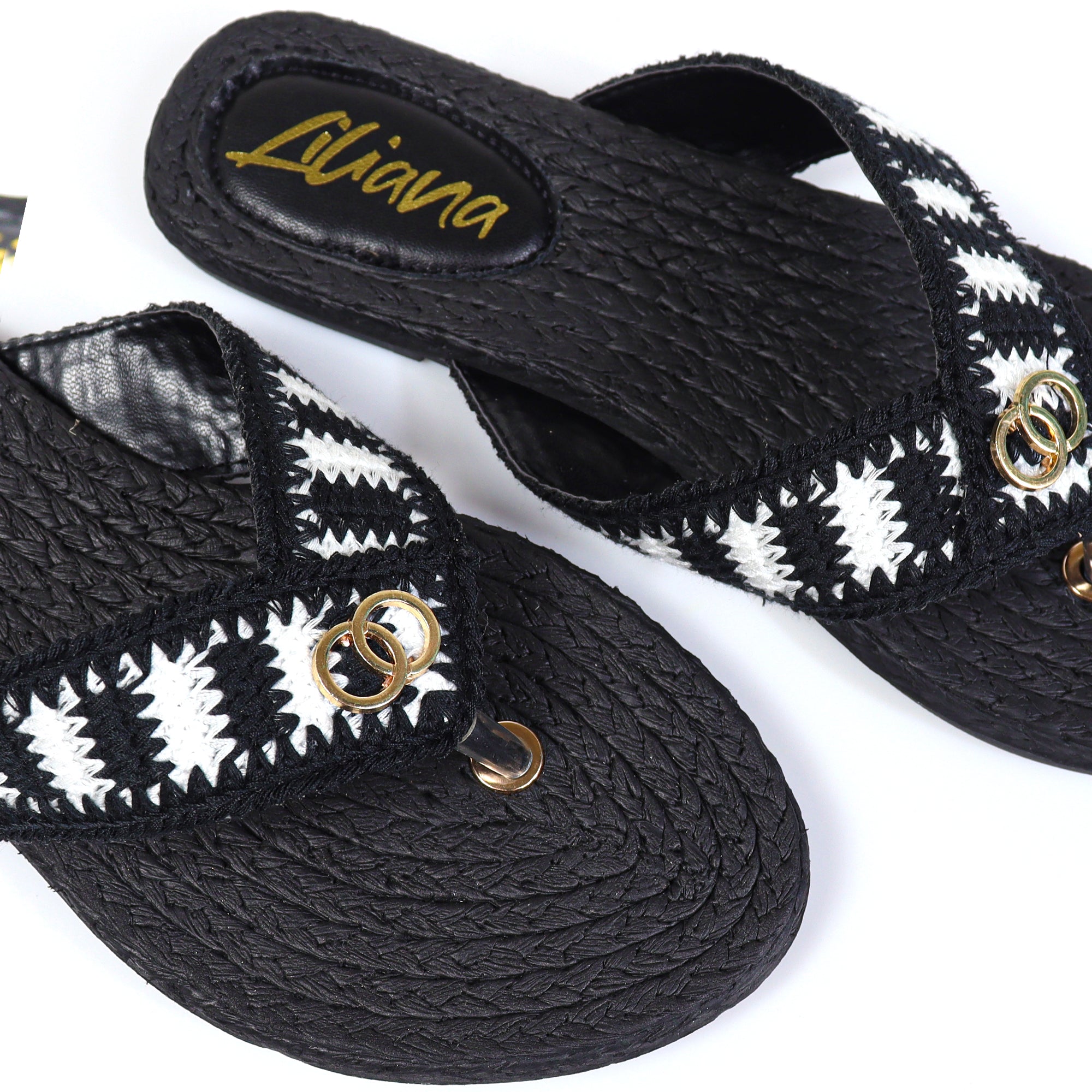 COCO-2  KNIT UPPER THONG W/ SANDAL BLACK