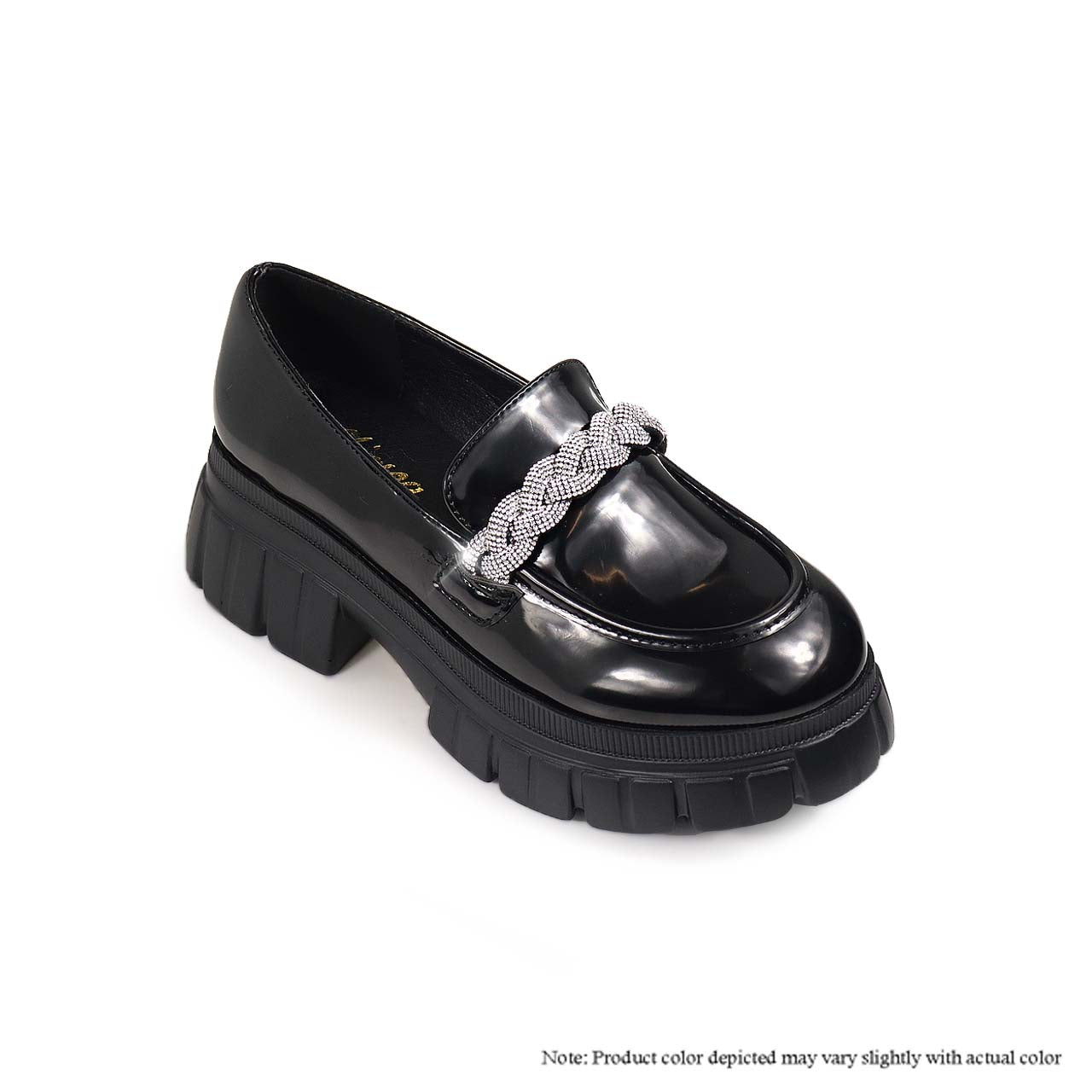 COHEN-3 LUG SOLE LOAFER W/ RHINESTONE BRAIDING DETAIL - BLACK