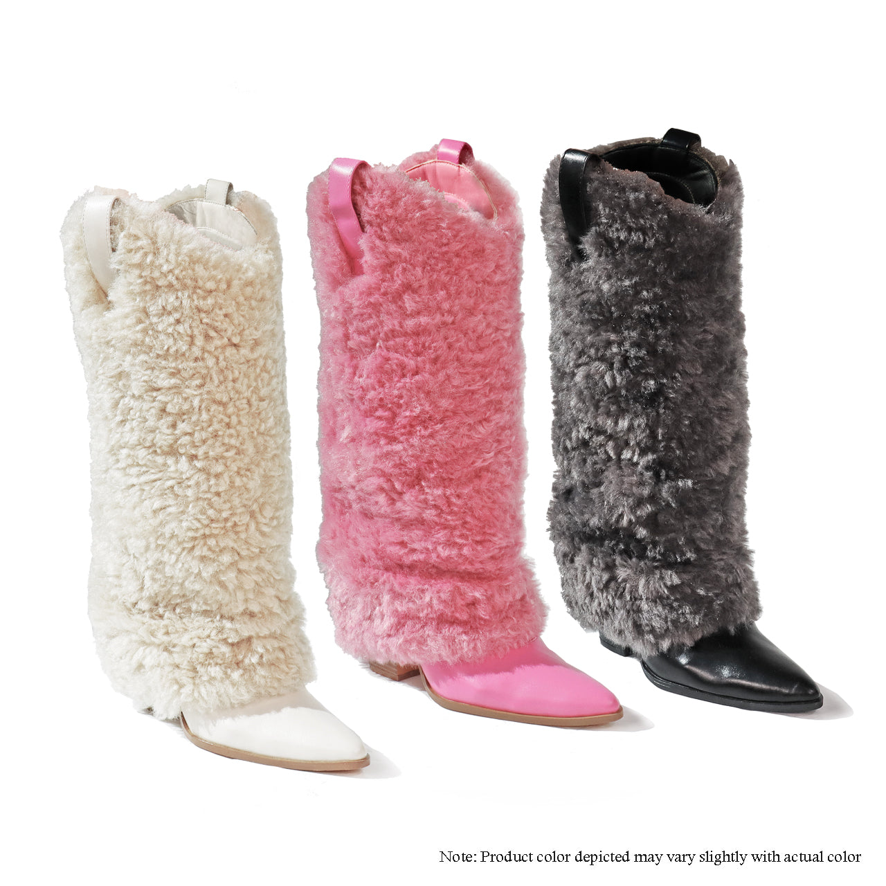 COLEEN-4 POINTED TOE FAUX FUR KNEE HIGH COWBOY BOOTS