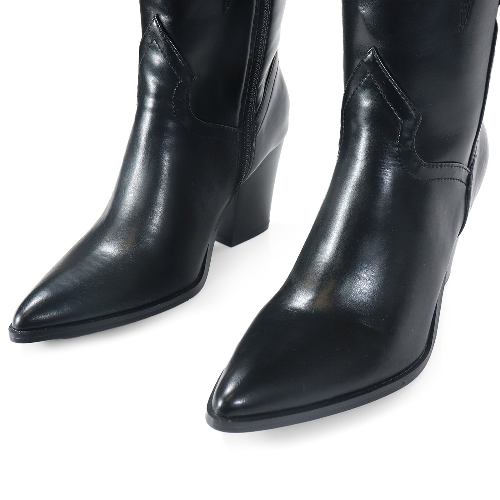 CORY-2 POINTED TOE OVERKNEE HIGH COWBOY BOOT W/ CHUNCKY BLACK