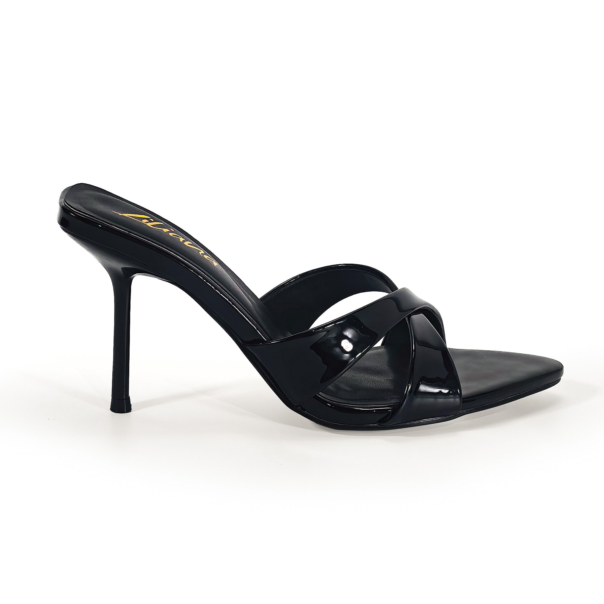 CYNTHIA-8 POINTY TOE CRISS-CROSS MULE HEEL BLACK