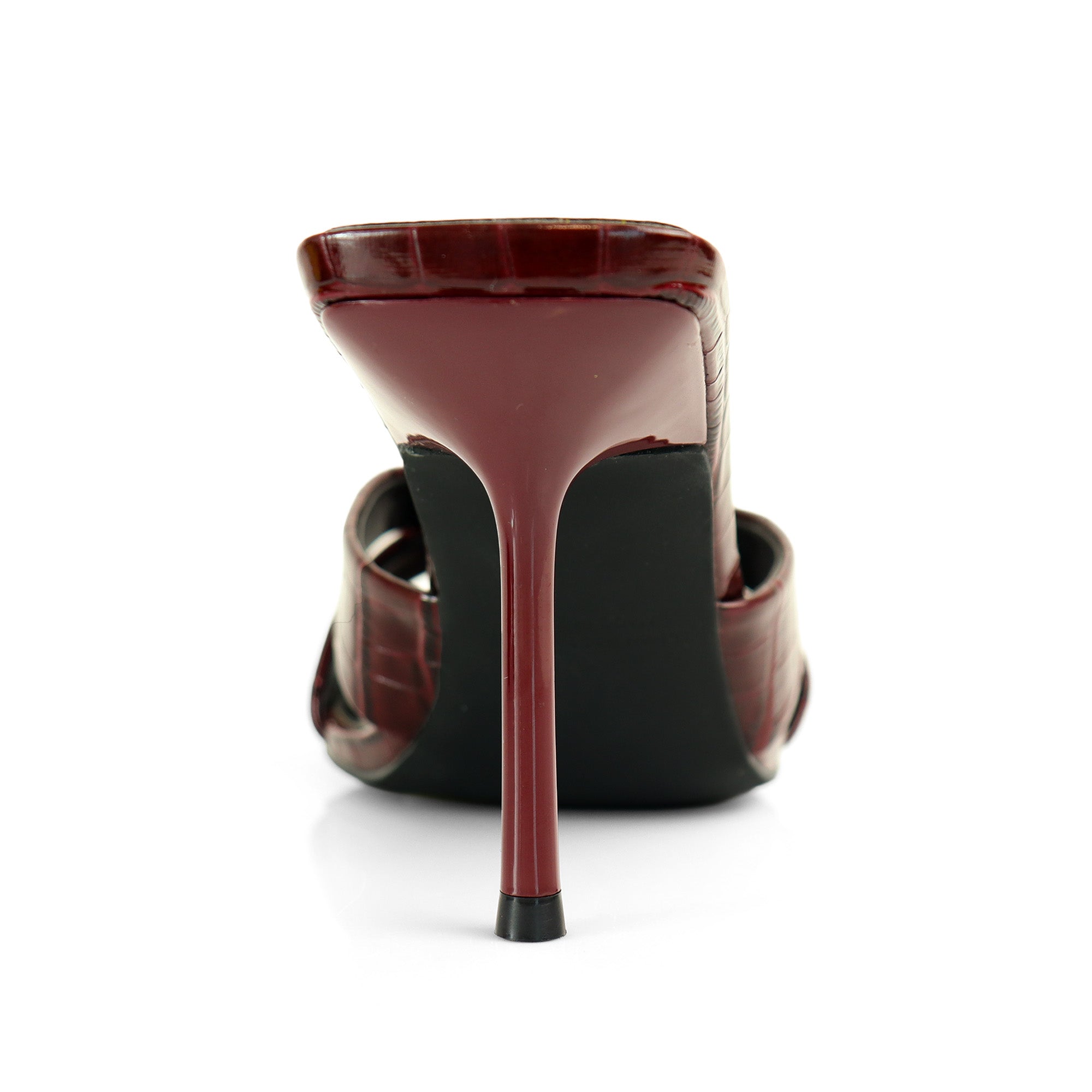 CYNTHIA-8 POINTY TOE CRISS-CROSS MULE HEEL BURGUNDY CROC